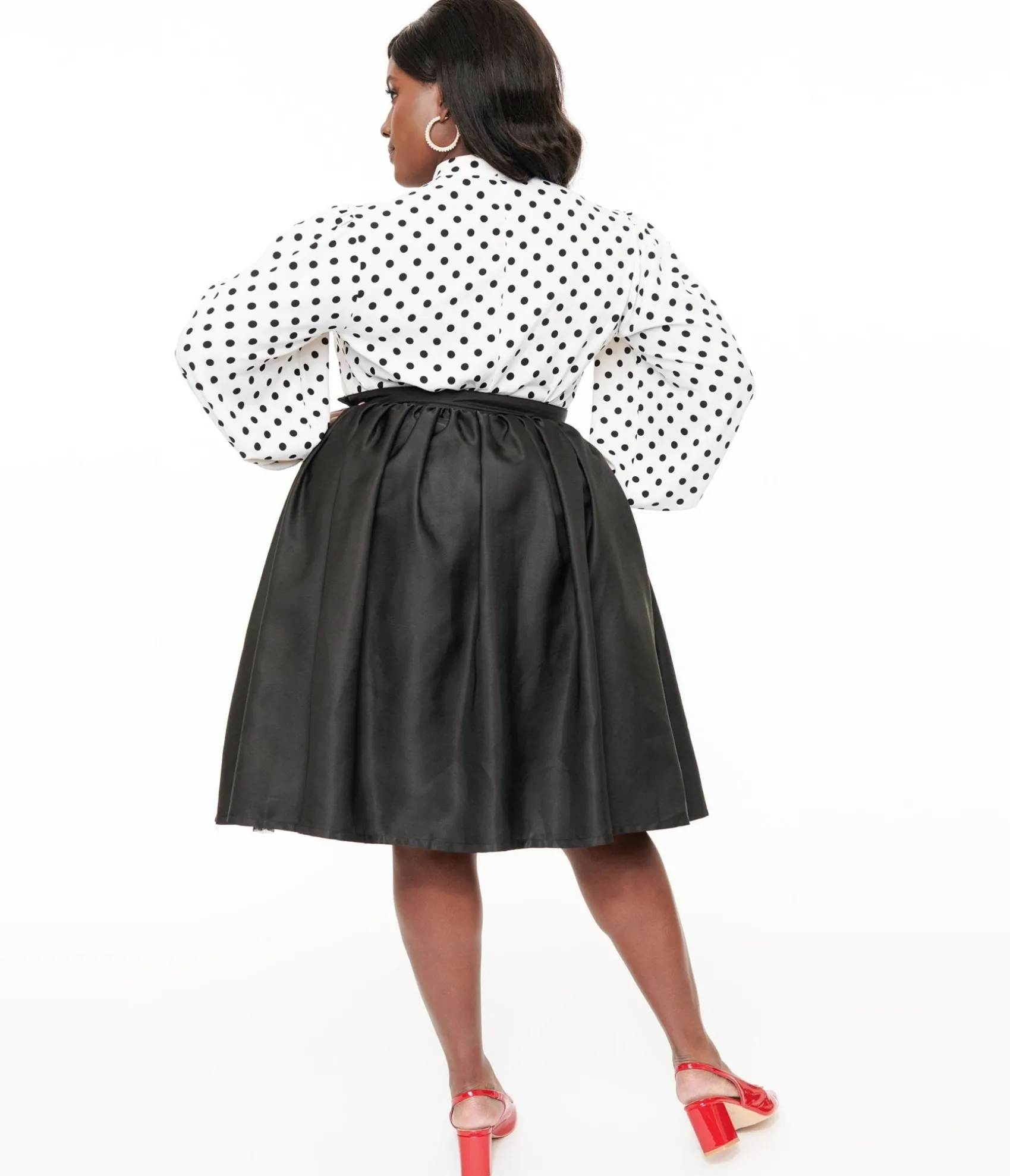 Unique Vintage Plus Size 1950s Black Cotton Gellar Swing Skirt Clearance