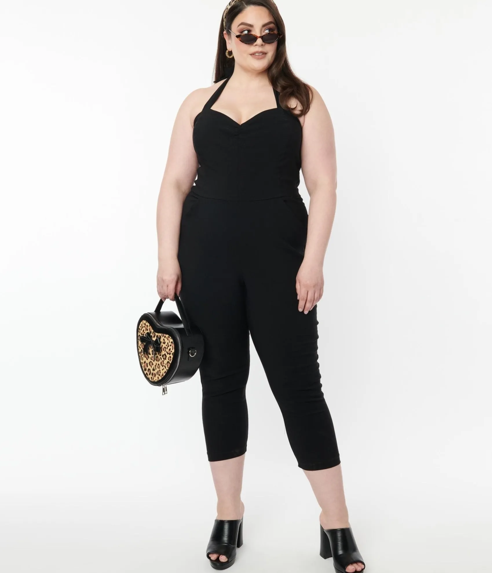 Unique Vintage Plus Size 1950s Black Halter Marcel Jumpsuit Outlet