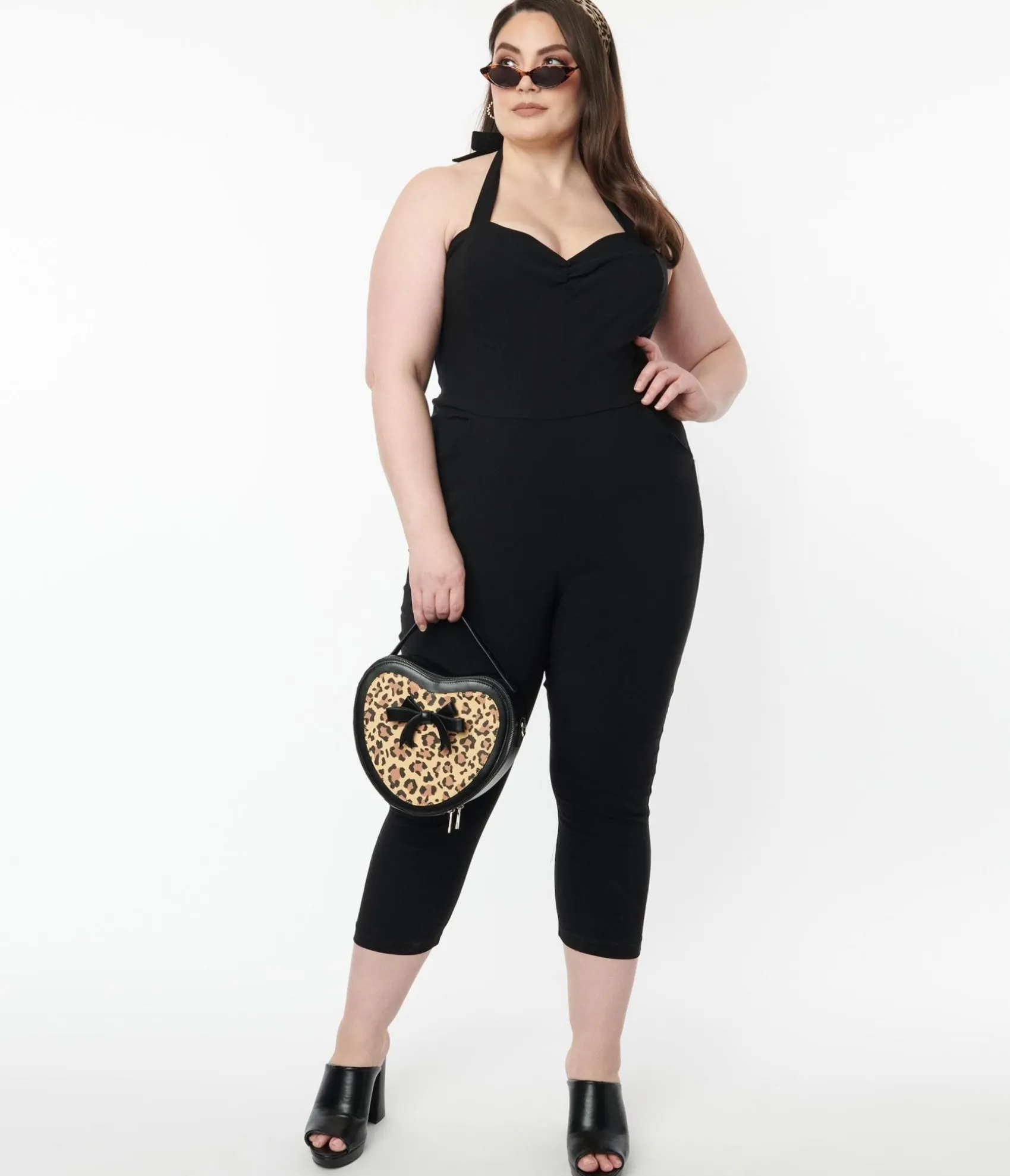 Unique Vintage Plus Size 1950s Black Halter Marcel Jumpsuit Outlet