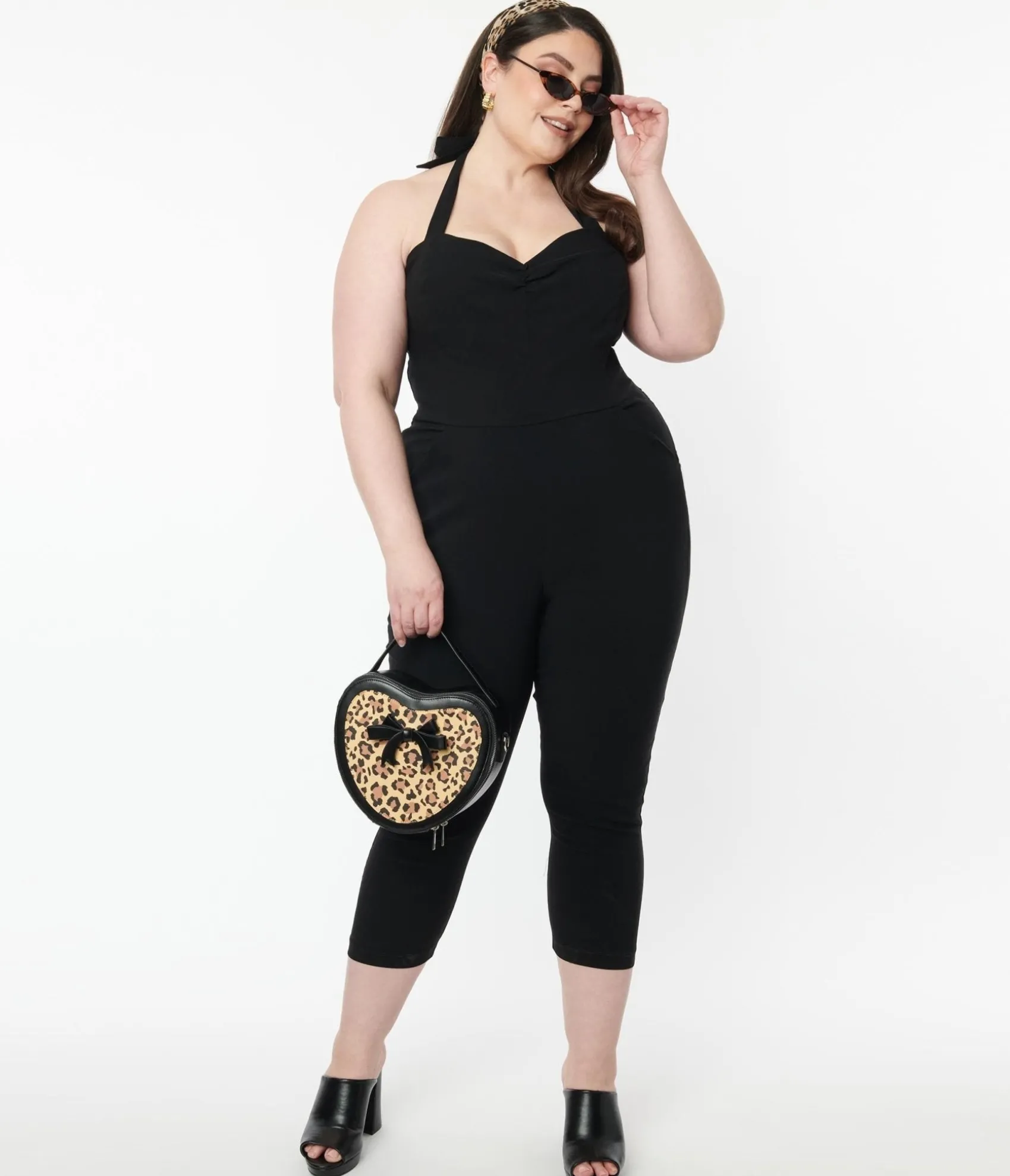 Unique Vintage Plus Size 1950s Black Halter Marcel Jumpsuit Outlet