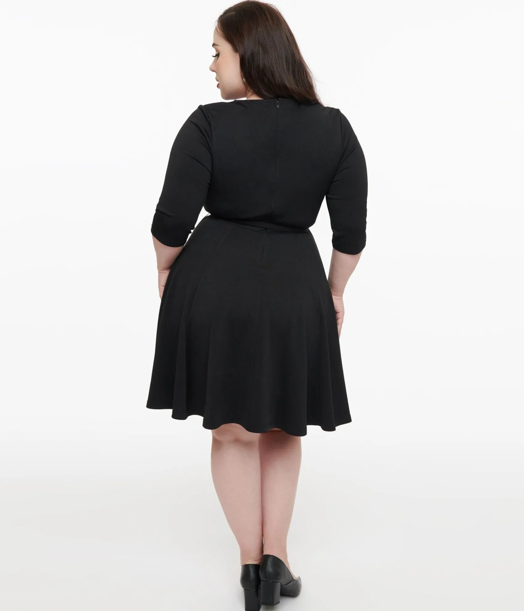 Unique Vintage Plus Size 1960s Black Knit Stephanie Fit & Flare Dress Clearance