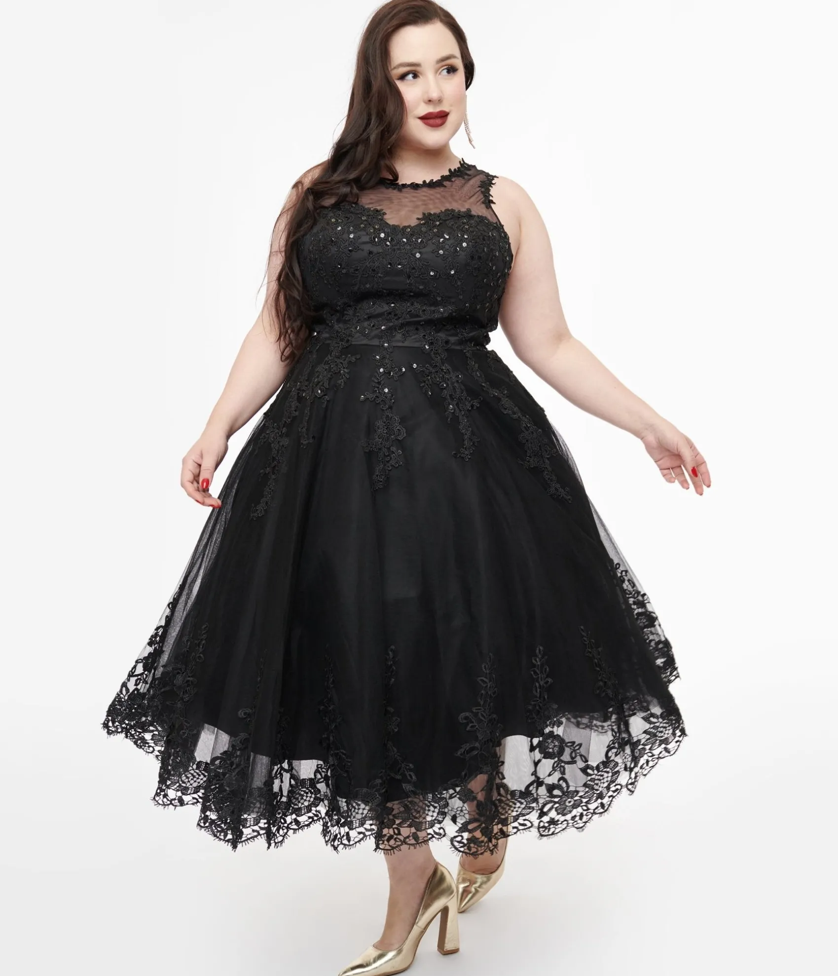 Unique Vintage Plus Size 1950s Black Lace & Tulle Riviera Dress Fashion