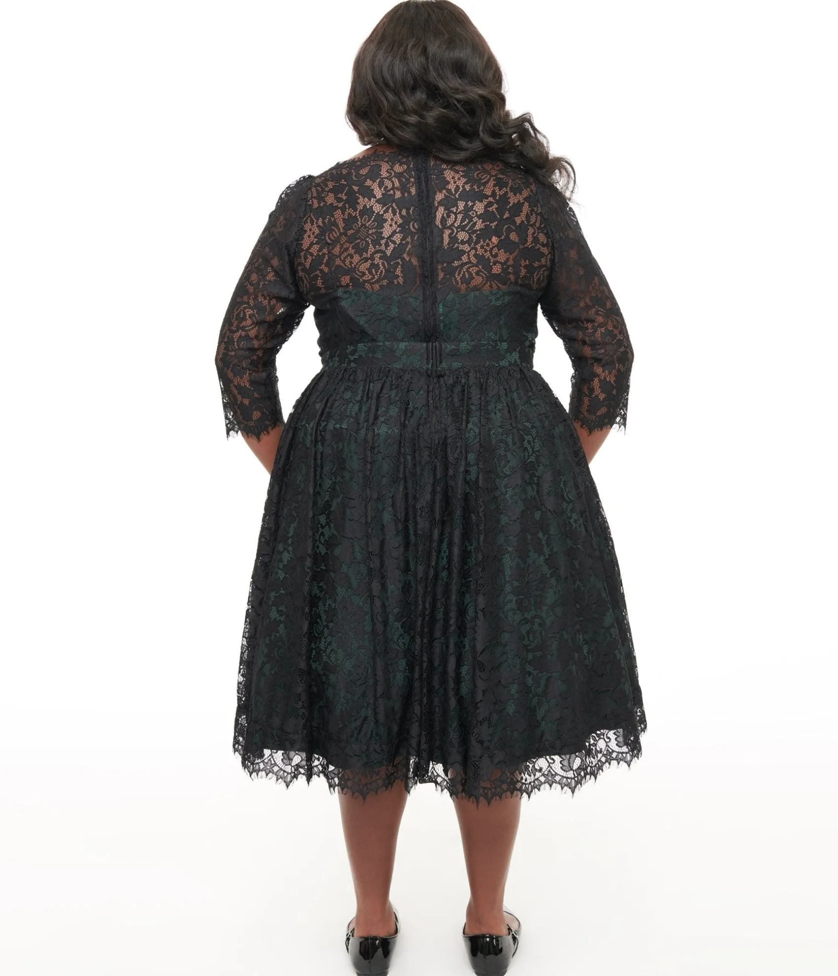 Unique Vintage Plus Size 1940s Black Lace Swing Dress Best Sale