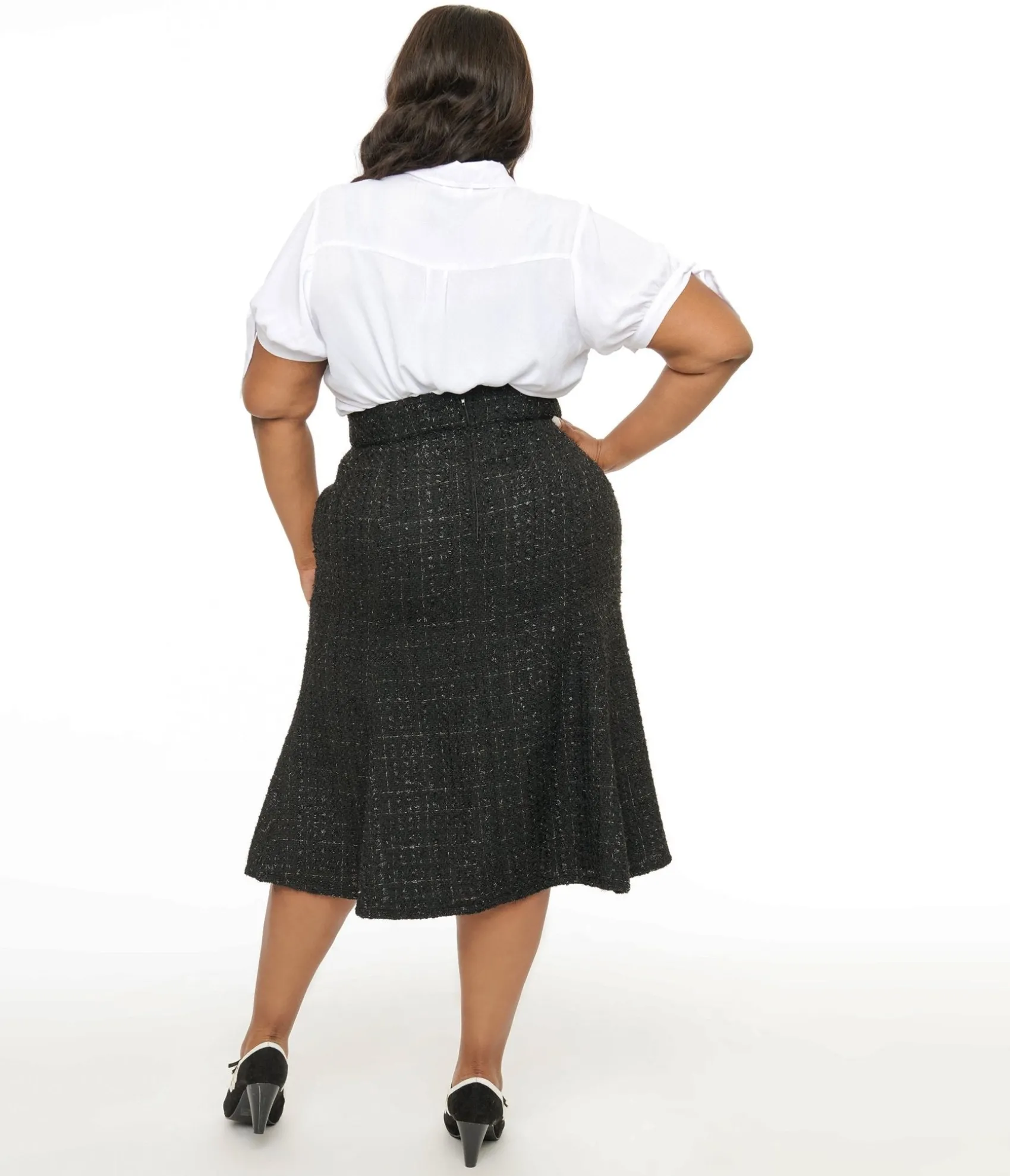 Unique Vintage Plus Size 1940s Black Lurex Tweed Tina Trumpet Skirt Sale