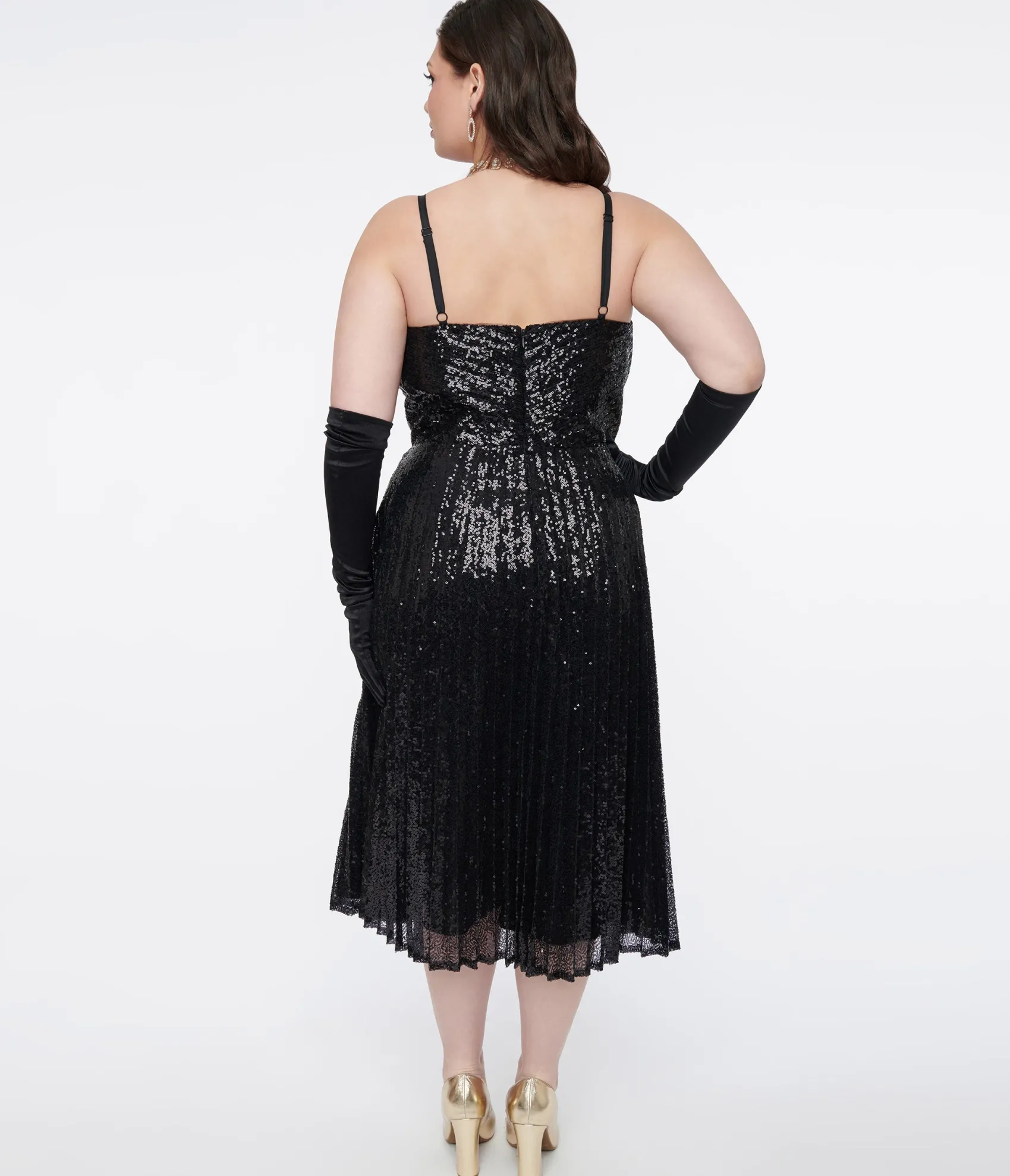 Unique Vintage Plus Size 1950s Black Pleated Sequin Swing Dress Store
