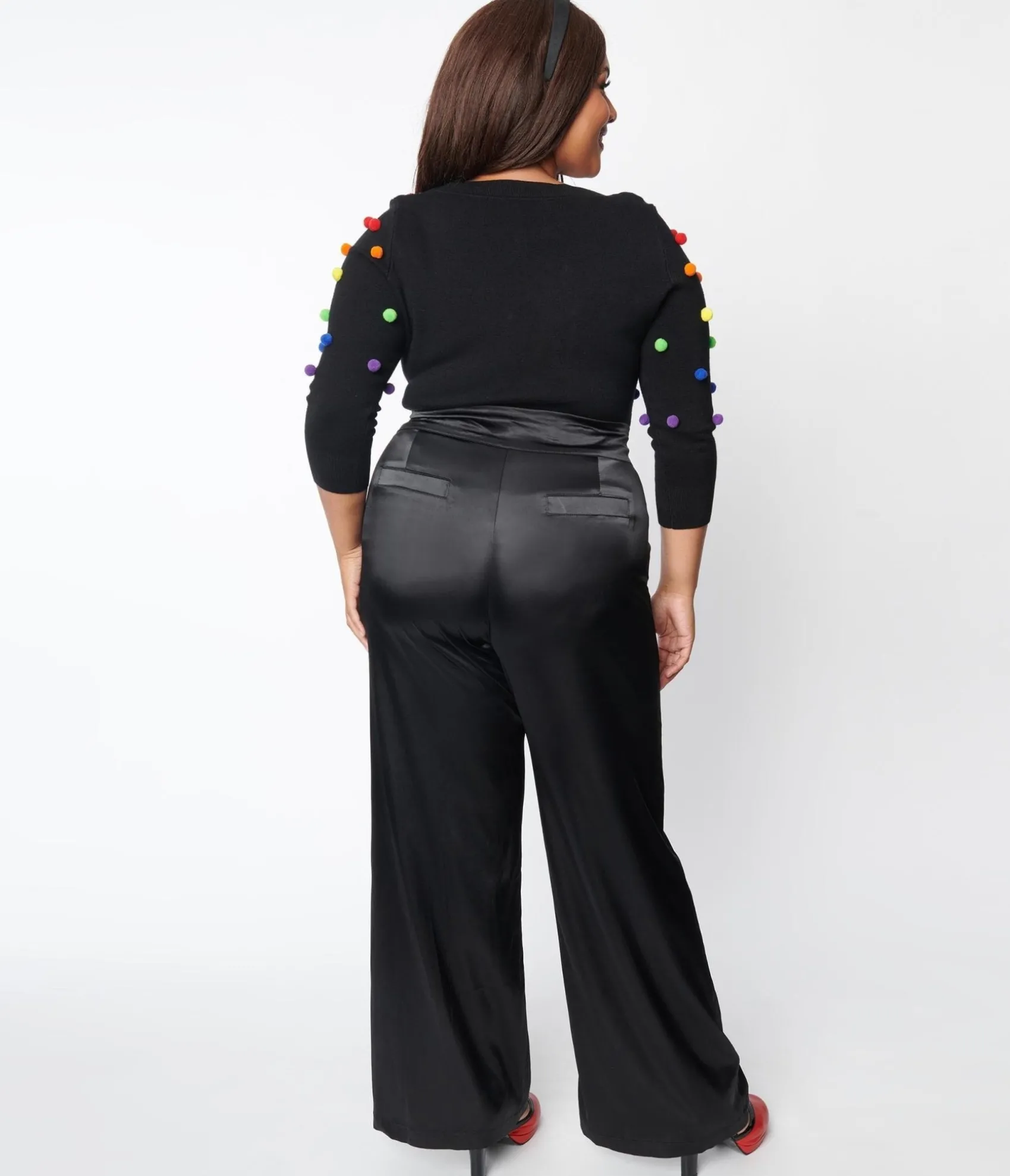 Unique Vintage Plus Size 1940s Black Satin High Waist Ginger Pants Outlet