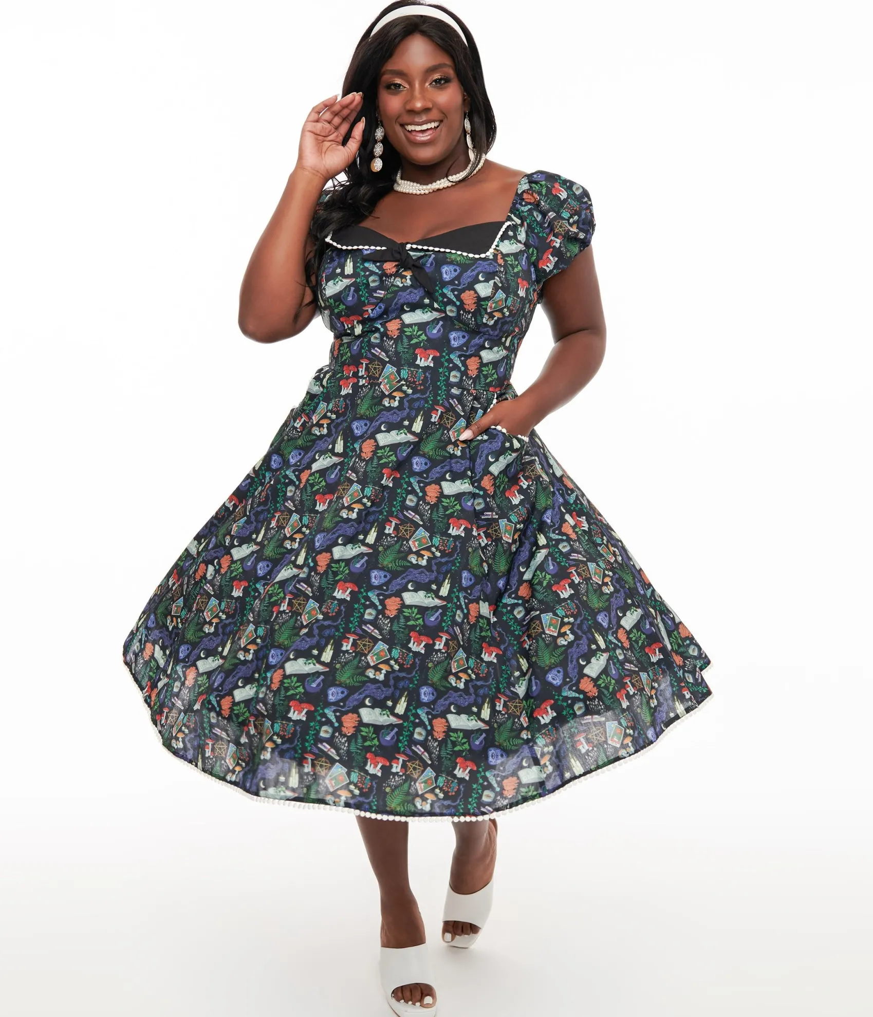 Unique Vintage Plus Size 1950s Black Spellbinding Print Swing Dress Discount