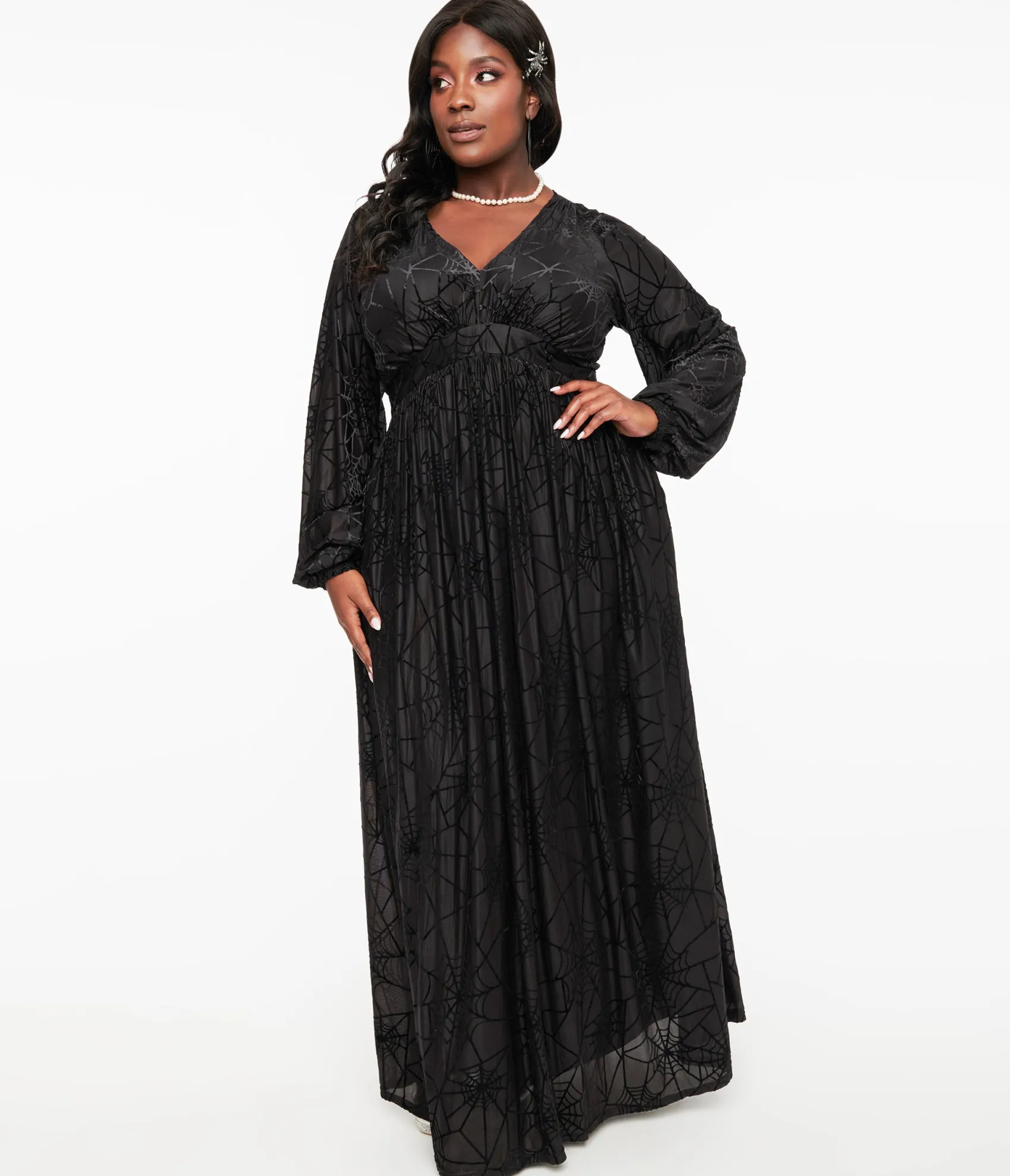 Unique Vintage Plus Size 1970s Black Spiderweb Maxi Dress Shop