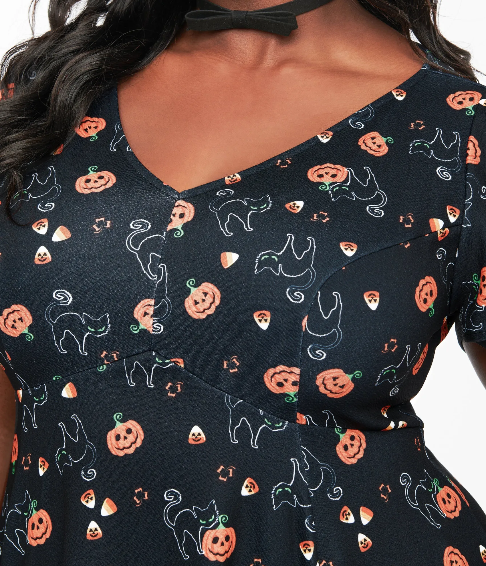 Unique Vintage Plus Size 1950s Black Spooky Cats & Pumpkins Poppy Flare Dress Best Sale