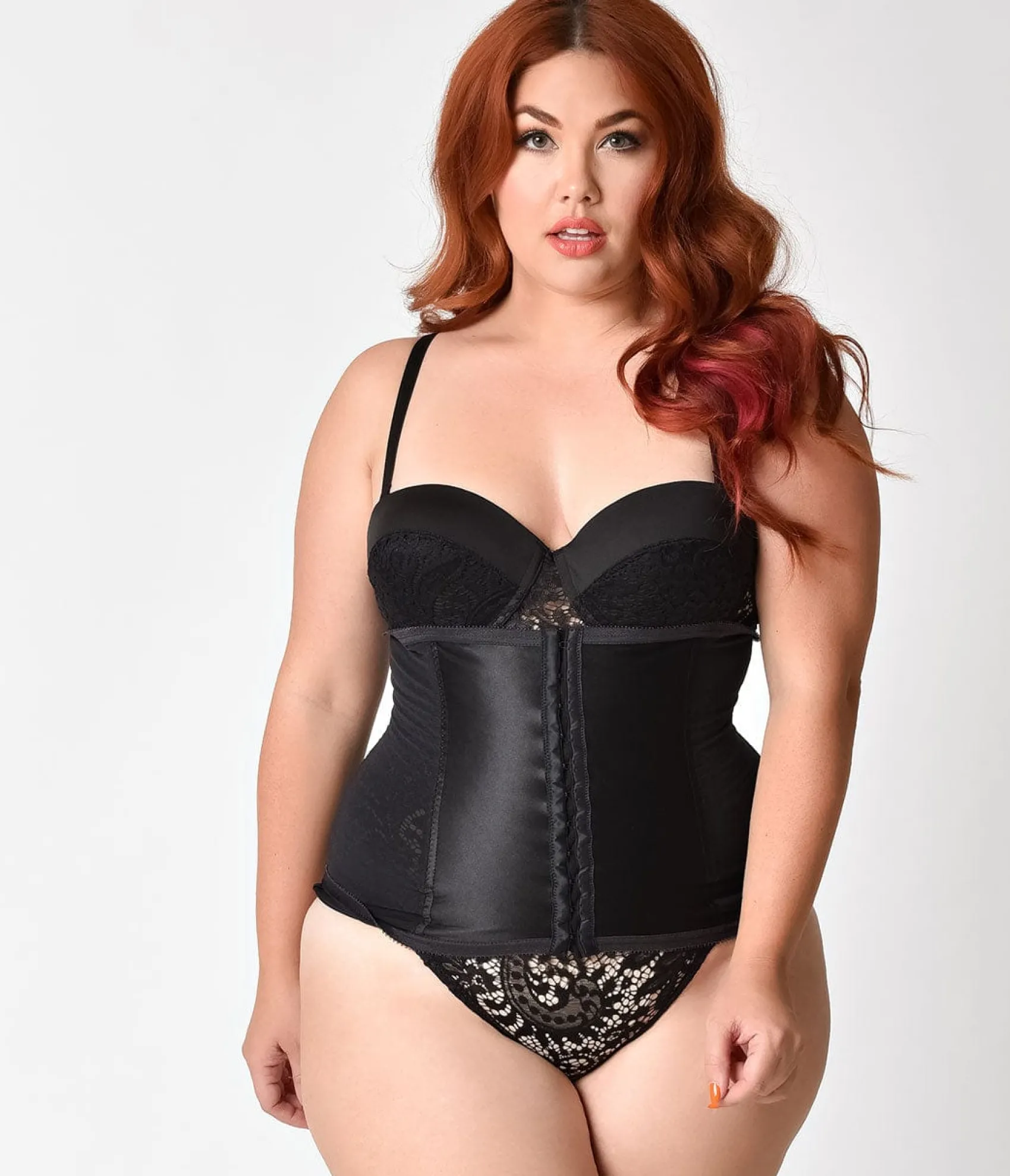 Unique Vintage Plus Size 1950s Black Stretch Power Mesh Waist Cincher Clearance