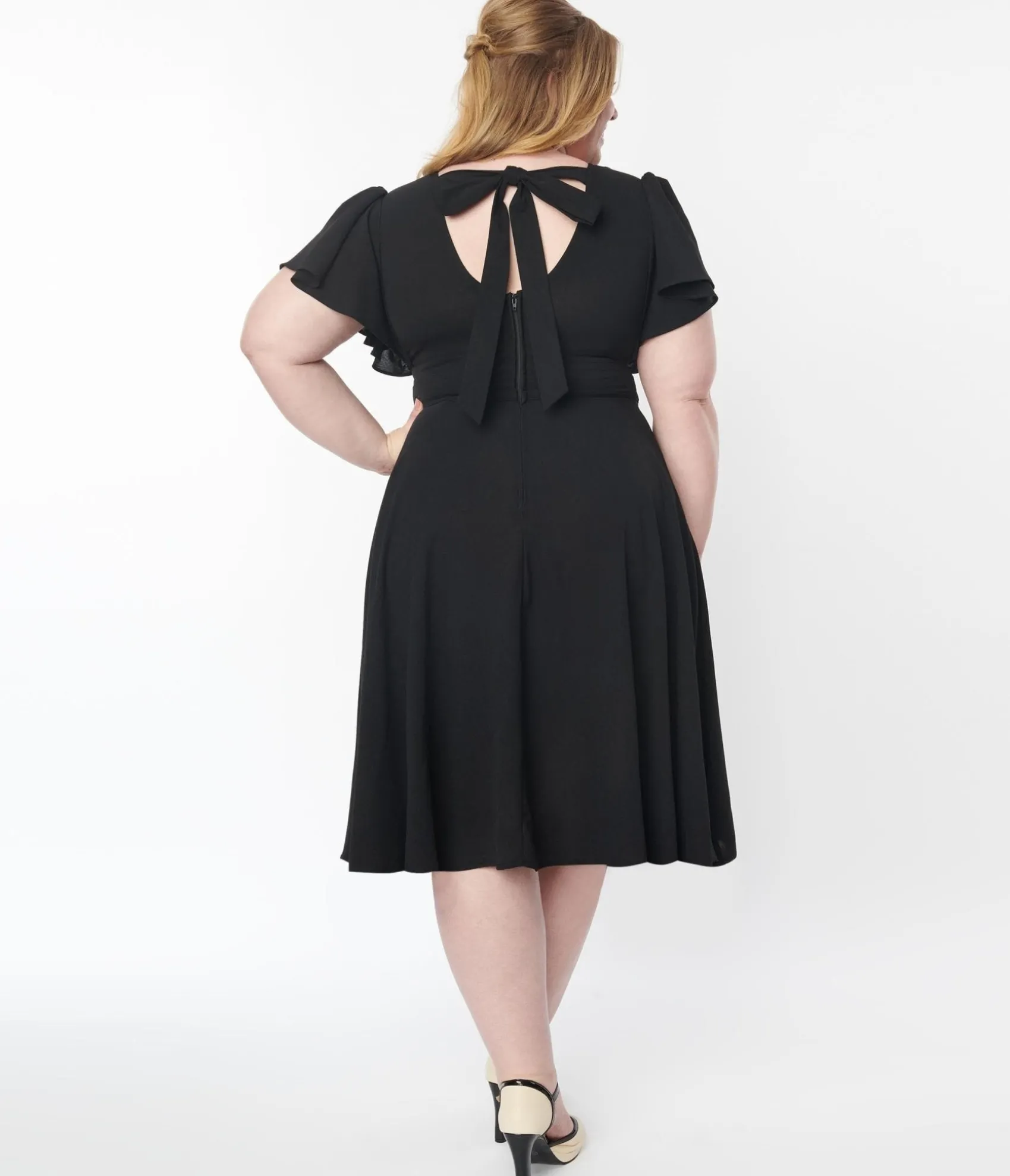 Unique Vintage Plus Size 1940s Black Texture Swing Dress Clearance