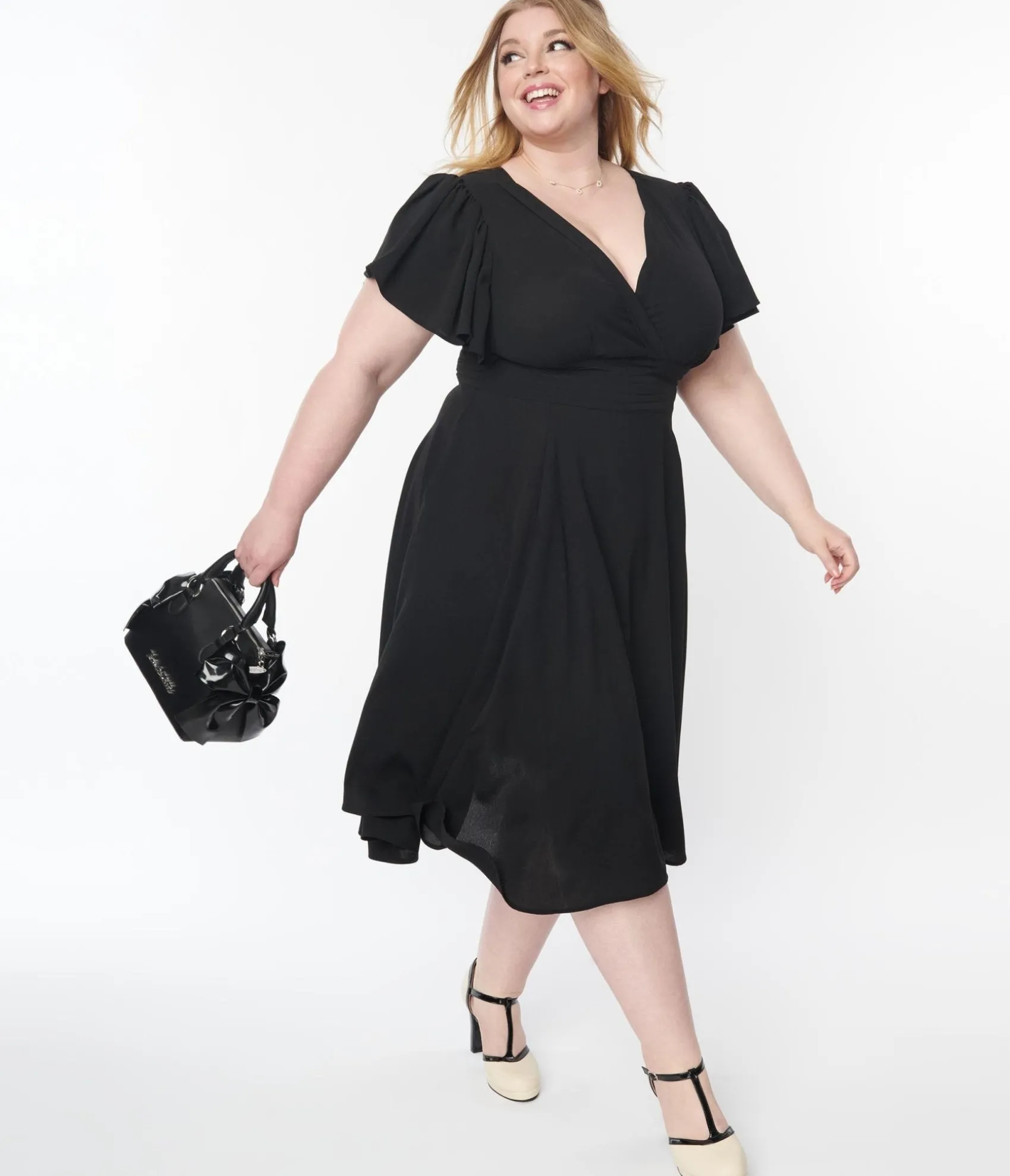 Unique Vintage Plus Size 1940s Black Texture Swing Dress Clearance