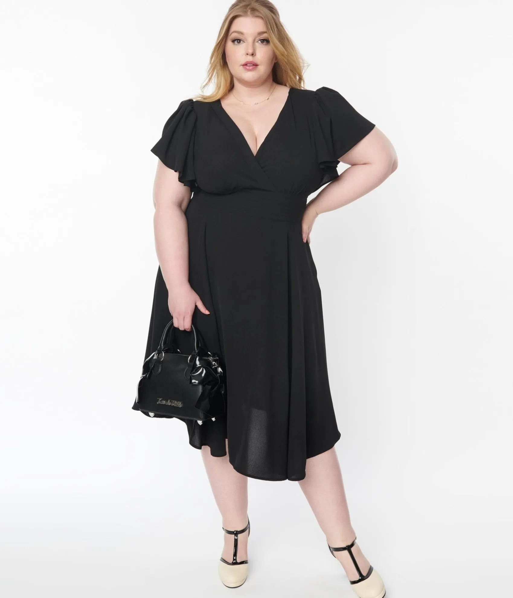 Unique Vintage Plus Size 1940s Black Texture Swing Dress Clearance