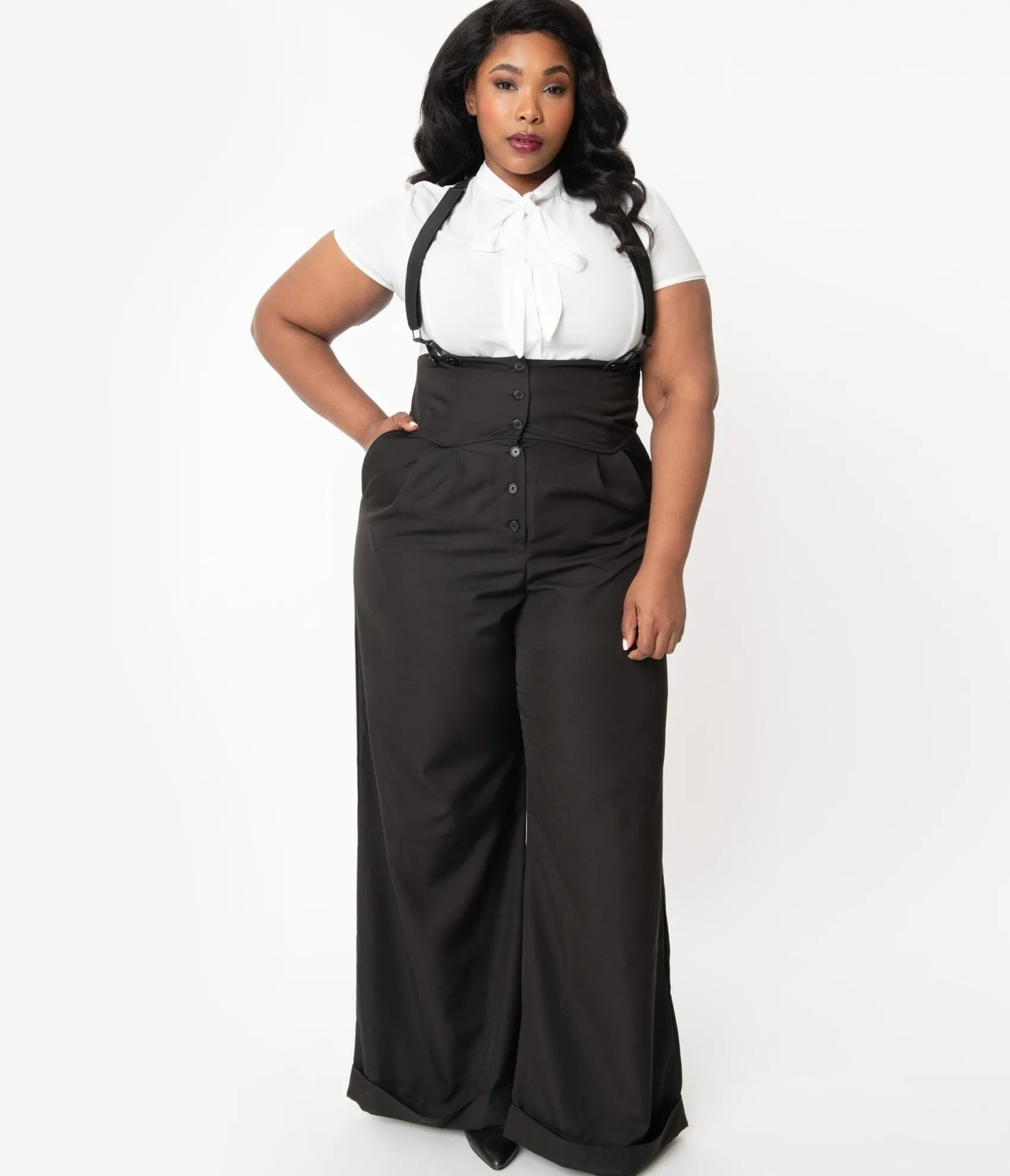 Unique Vintage Plus Size 1930s Black Thelma Suspender Pants Shop