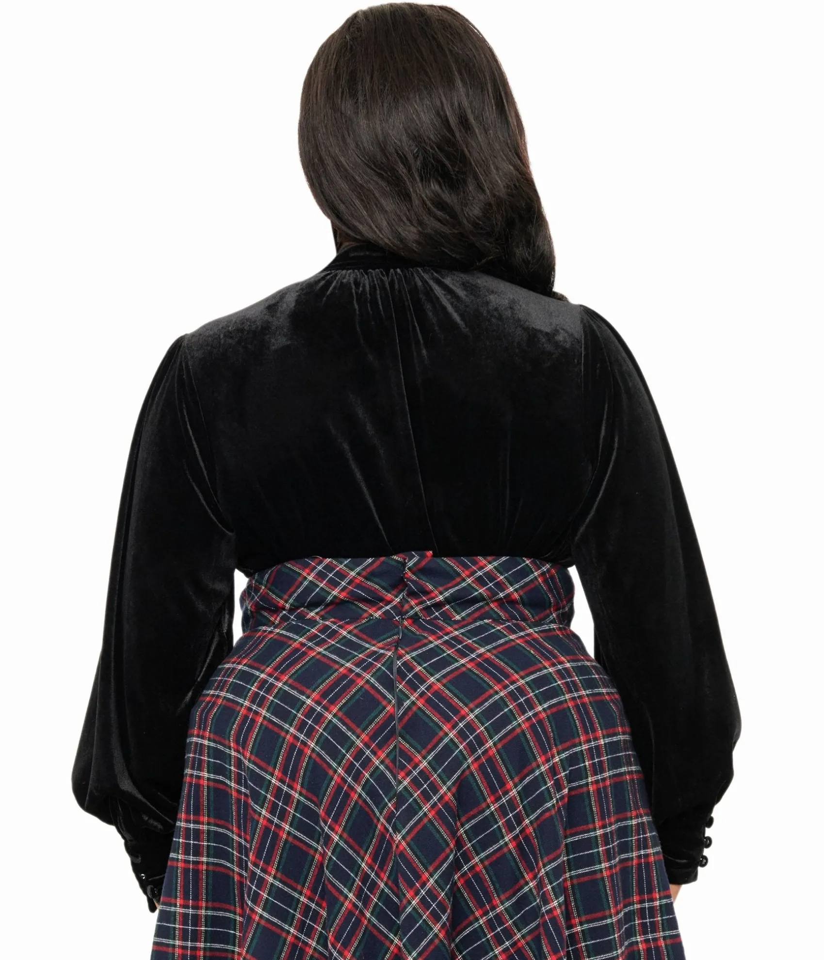 Unique Vintage Plus Size 1940s Black Velvet Long Sleeve Bow Blouse Clearance