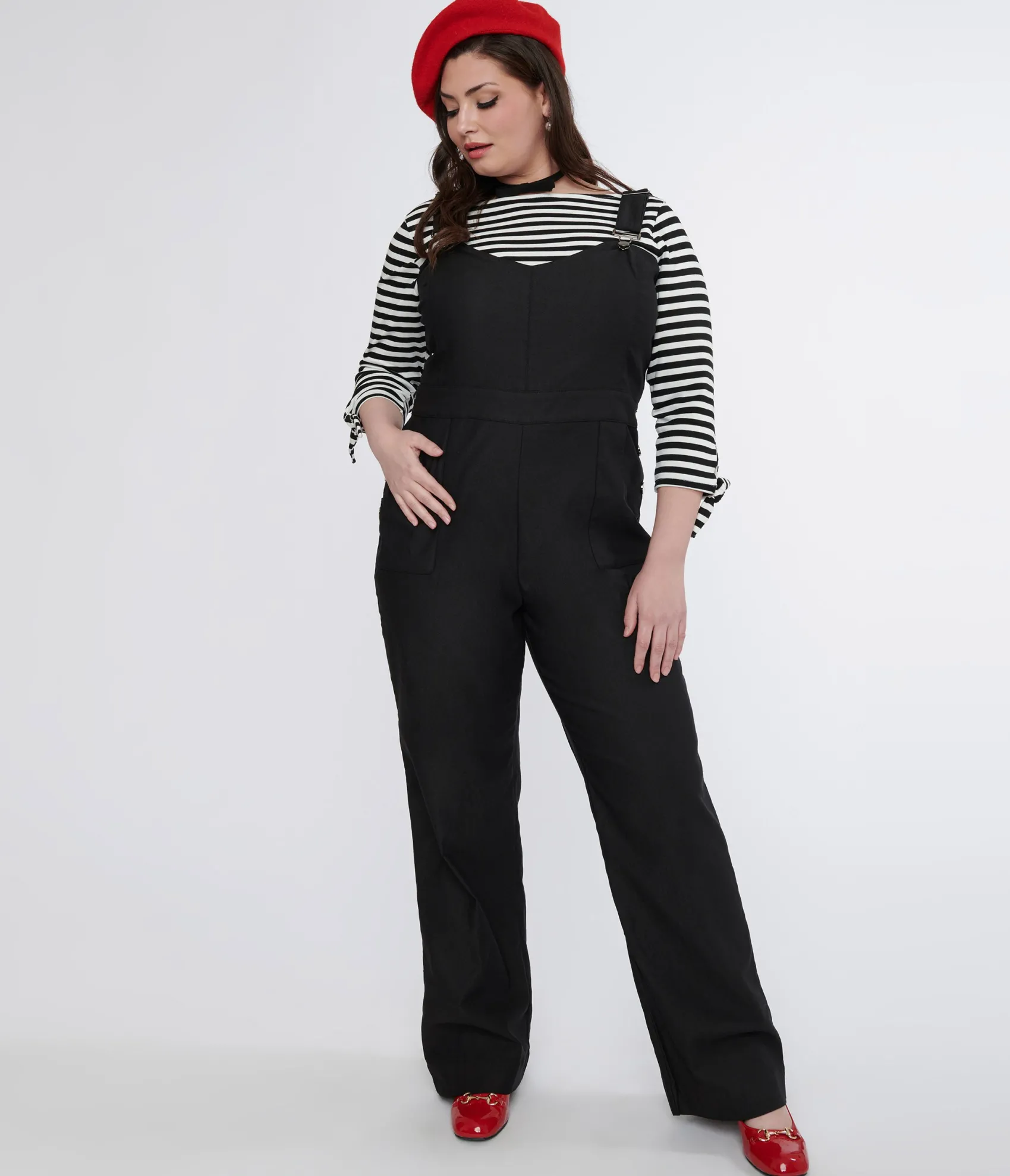 Unique Vintage Plus Size 1950s Black Wide Leg Overalls Flash Sale