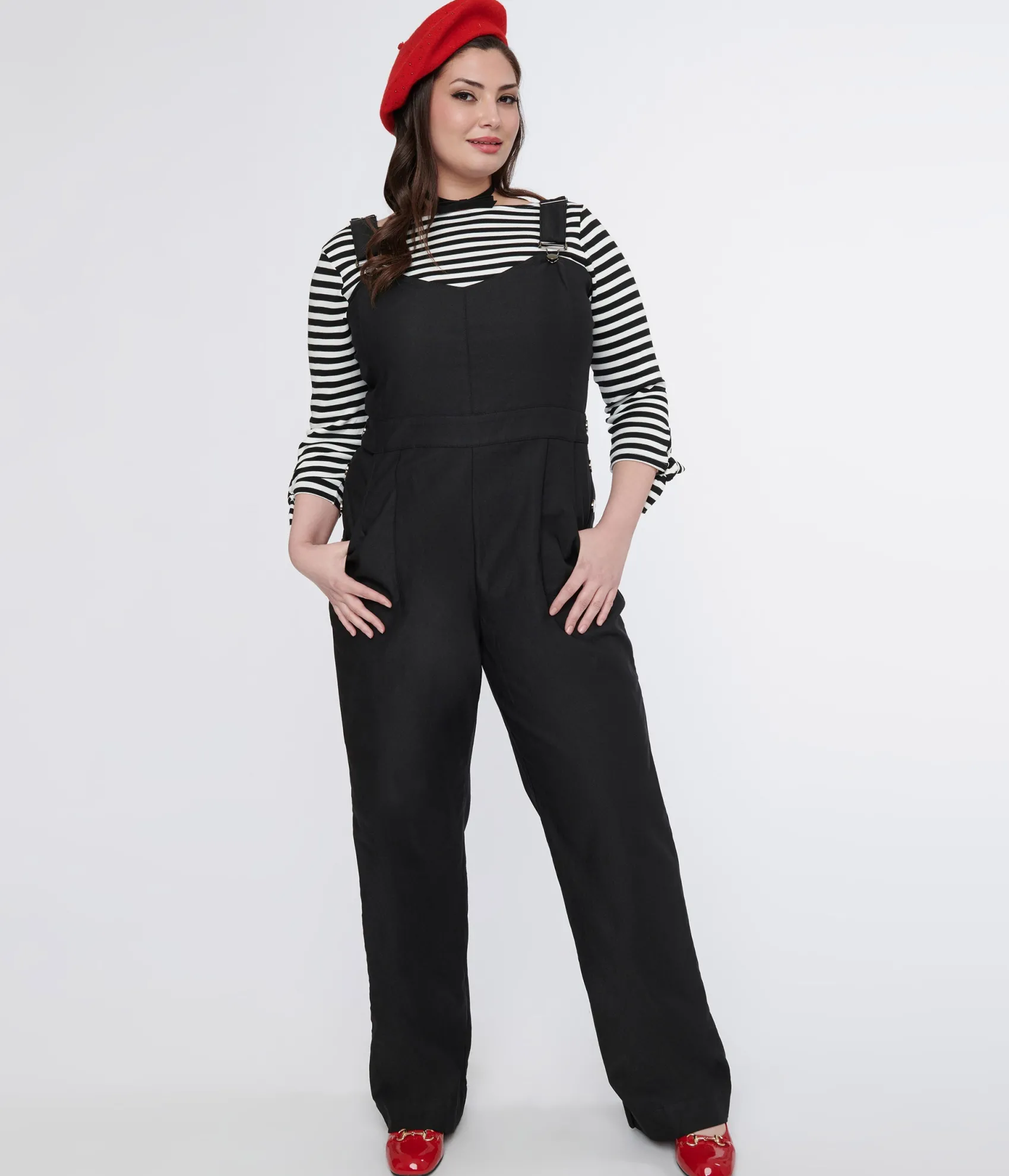Unique Vintage Plus Size 1950s Black Wide Leg Overalls Flash Sale