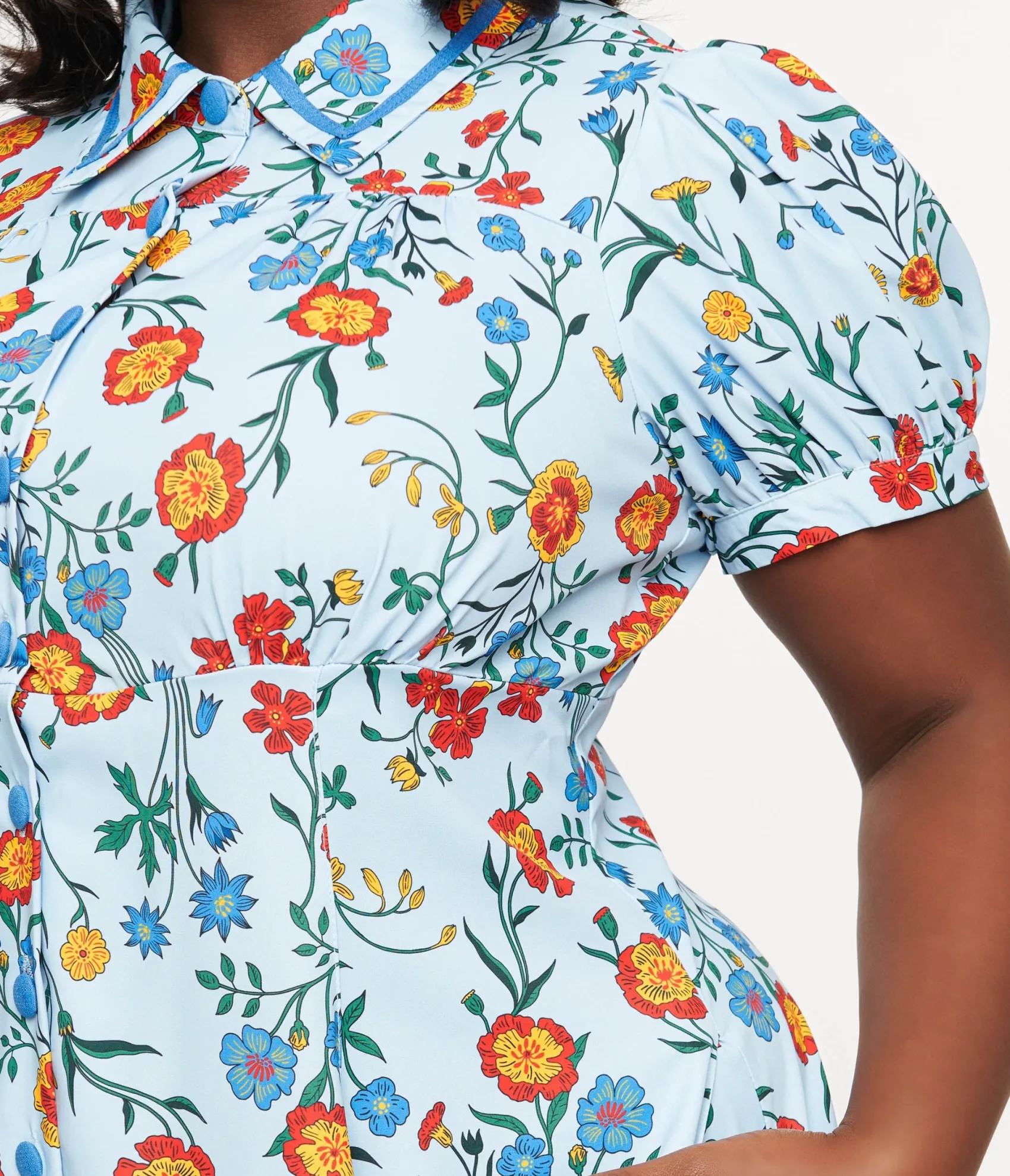 Unique Vintage Plus Size 1950s Blue Floral Fit & Flare Dress Shop