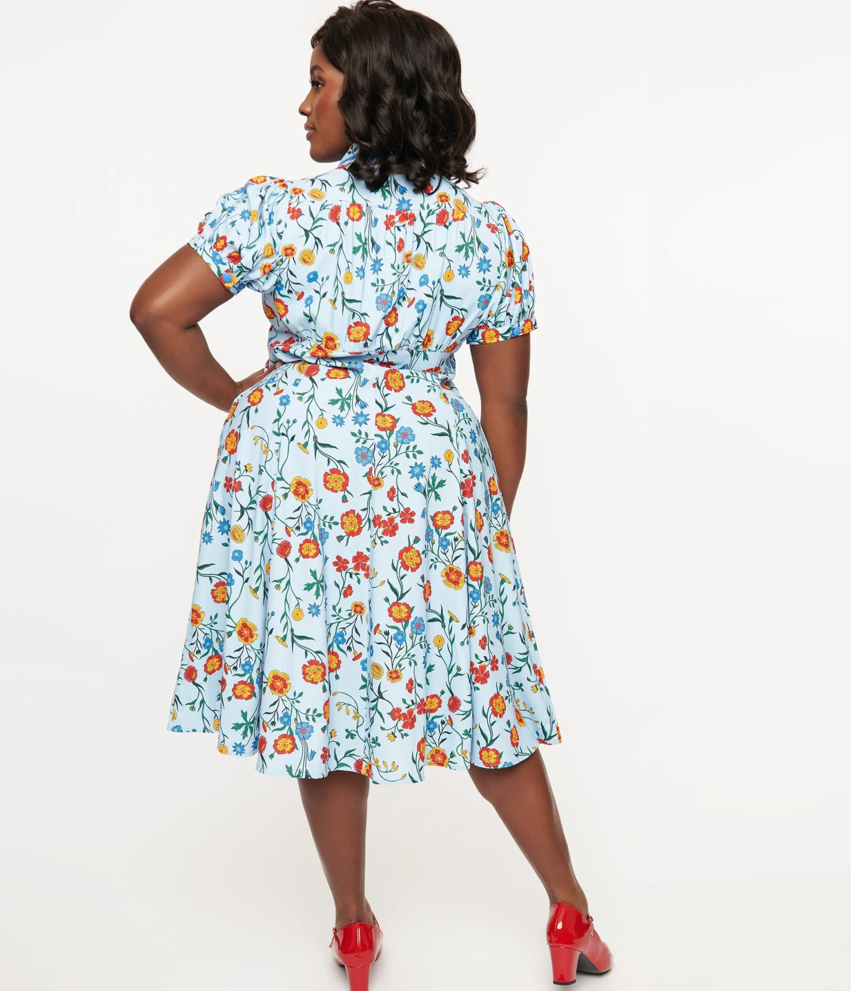Unique Vintage Plus Size 1950s Blue Floral Fit & Flare Dress Shop