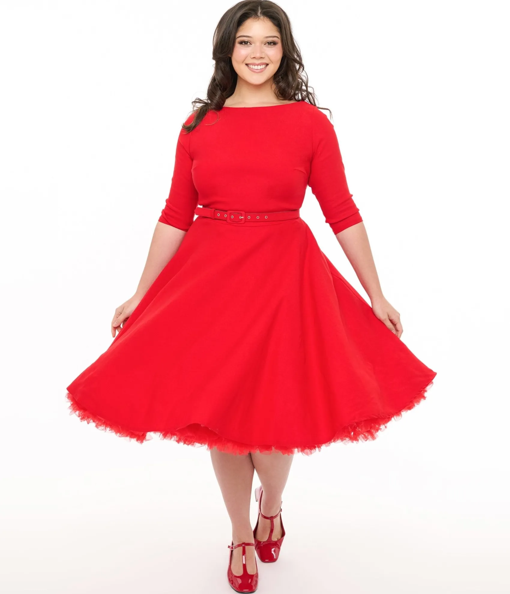 Unique Vintage Plus Size 1950s Bright Red Devon Swing Dress Sale