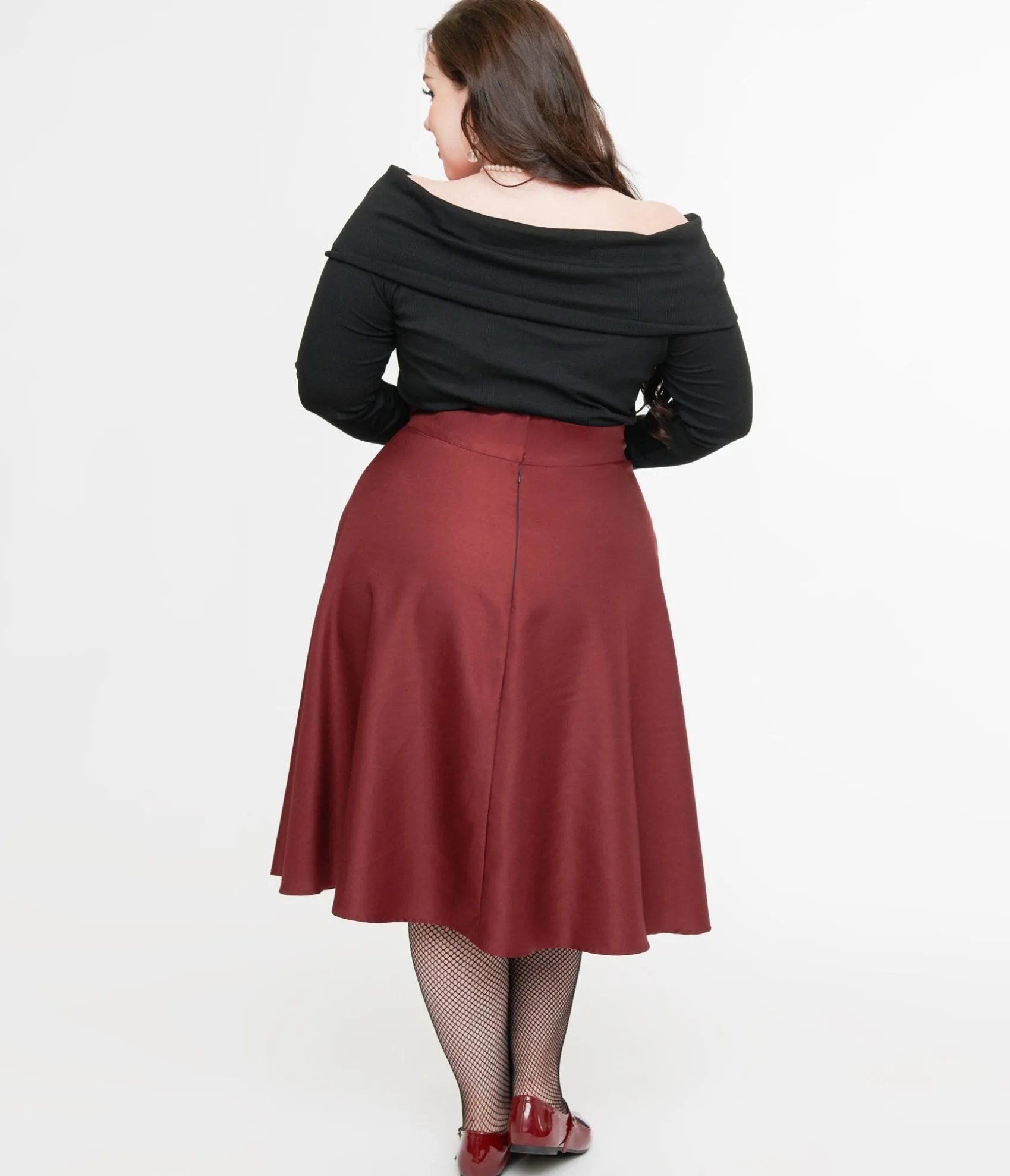 Unique Vintage Plus Size 1950s Burgundy High Waist Vivien Swing Skirt Hot