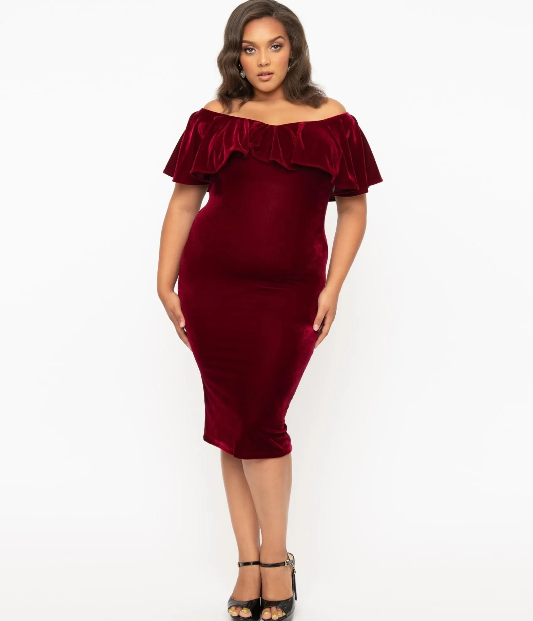 Unique Vintage Plus Size 1950s Burgundy Red Velvet Sophia Wiggle Dress Shop