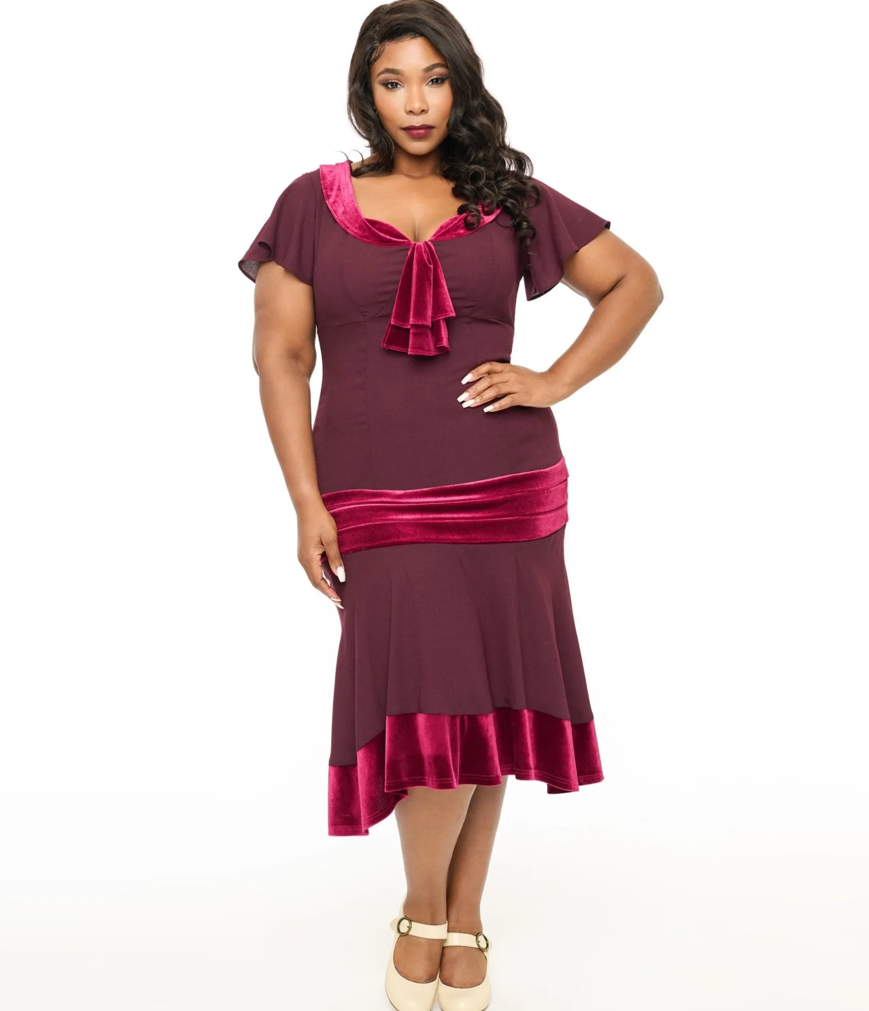 Unique Vintage Plus Size 1920s Burgundy Wilshire Flapper Day Dress Flash Sale