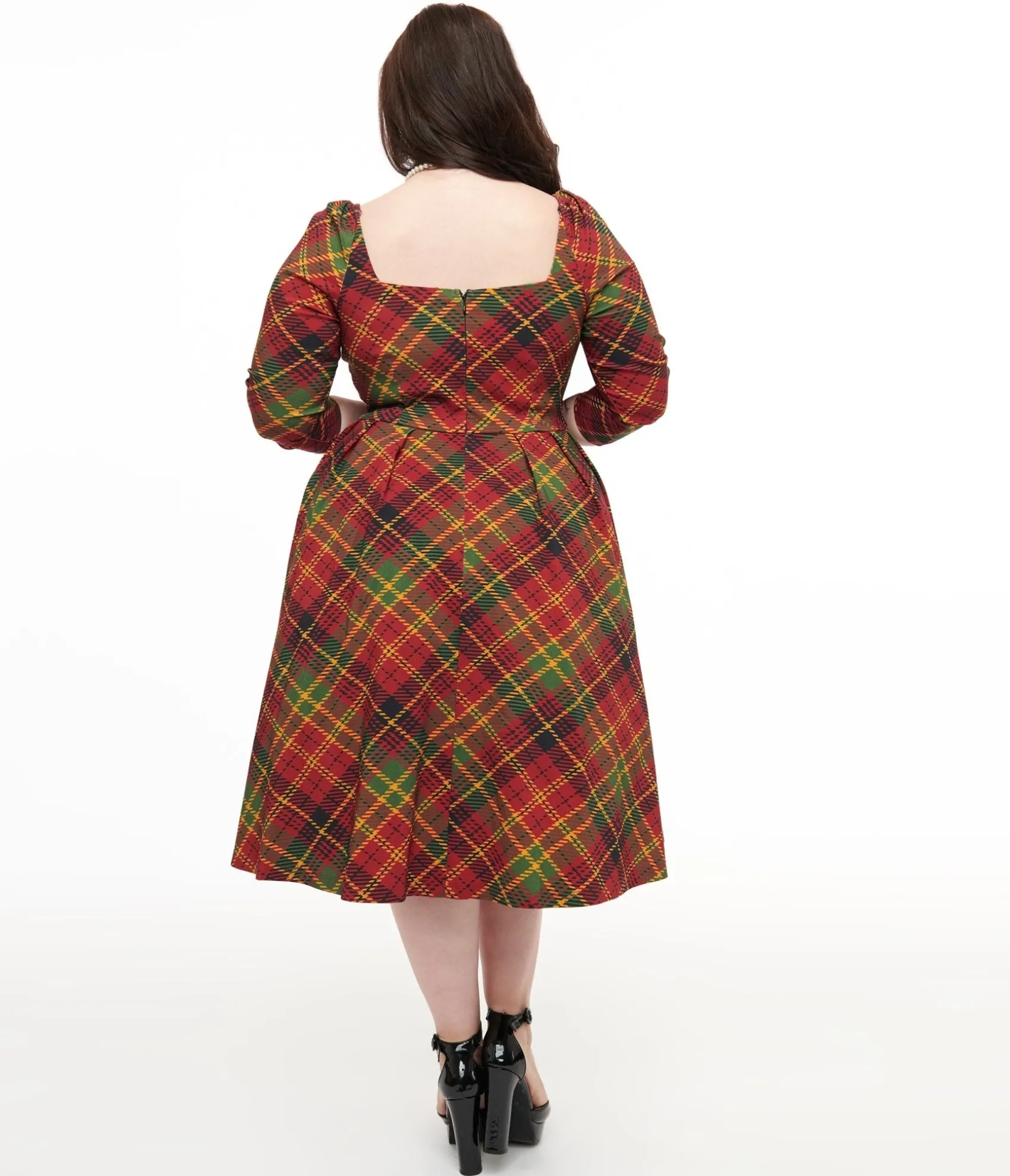 Unique Vintage Plus Size 1950s Burnt Orange & Green Plaid Lamar Swing Dress Best Sale