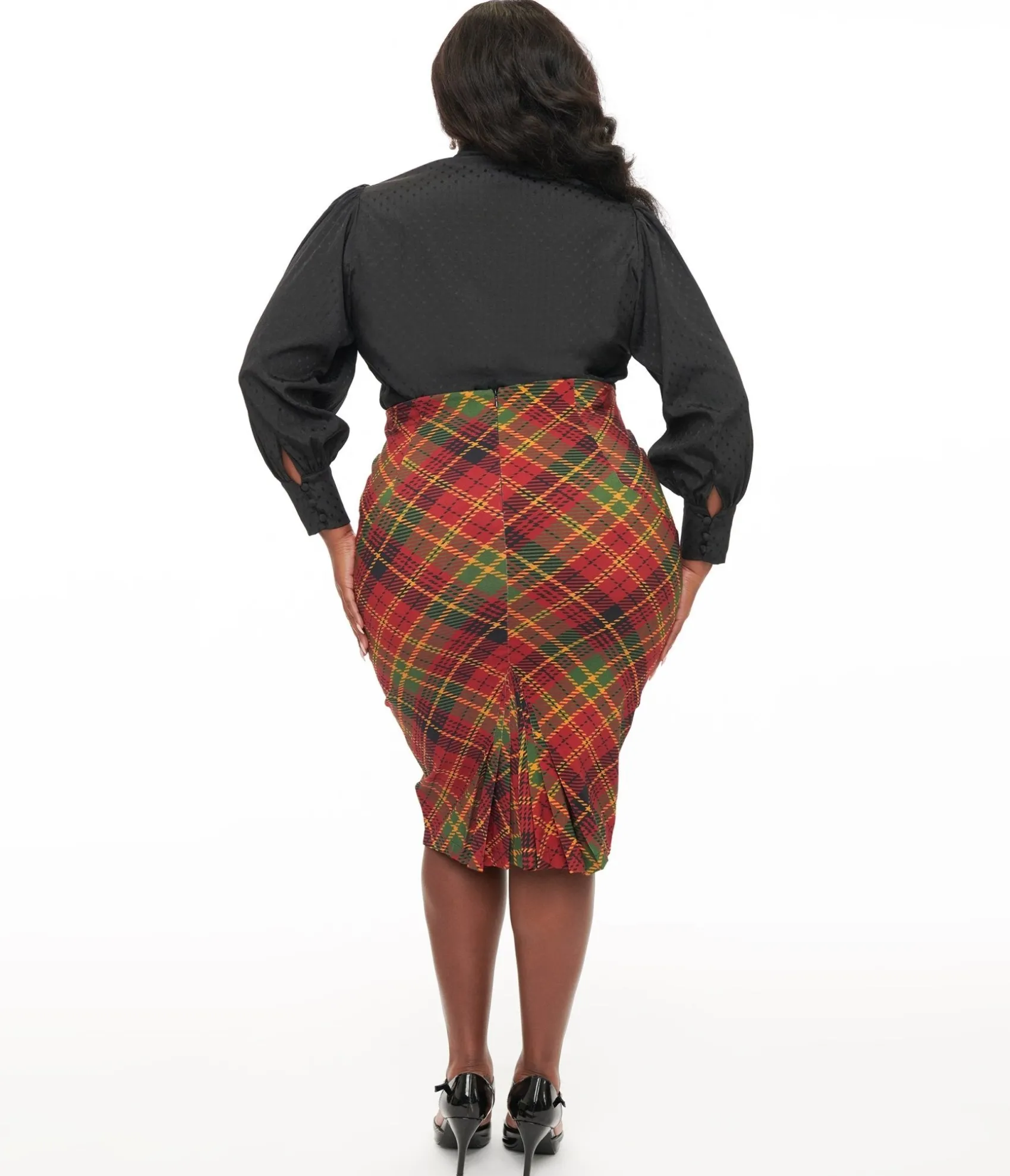 Unique Vintage Plus Size 1950s Burnt Orange & Green Plaid Tracy Pencil Skirt Store