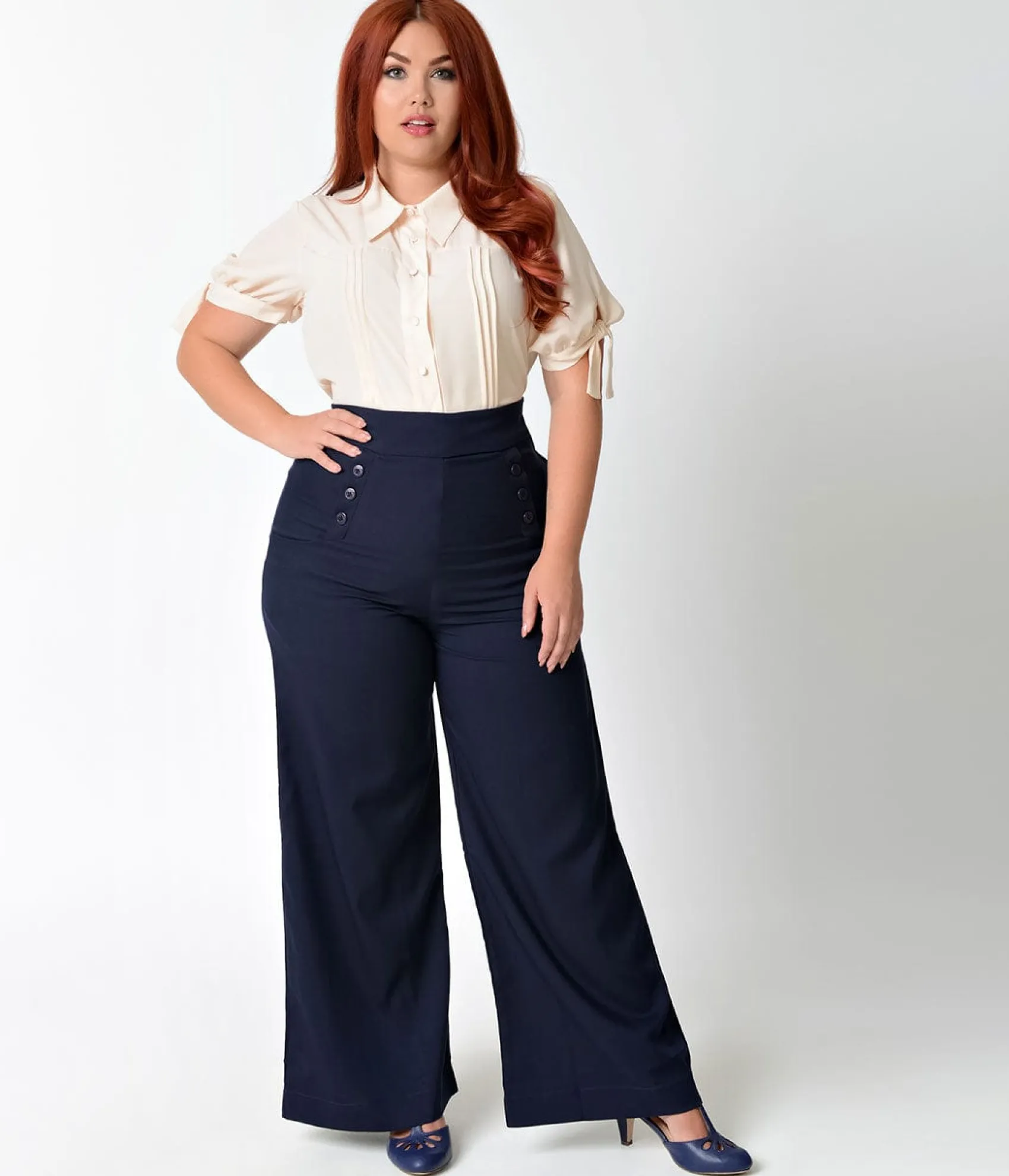 Unique Vintage Plus Size 1940s Cream Short Sleeve Colvin Blouse Cheap