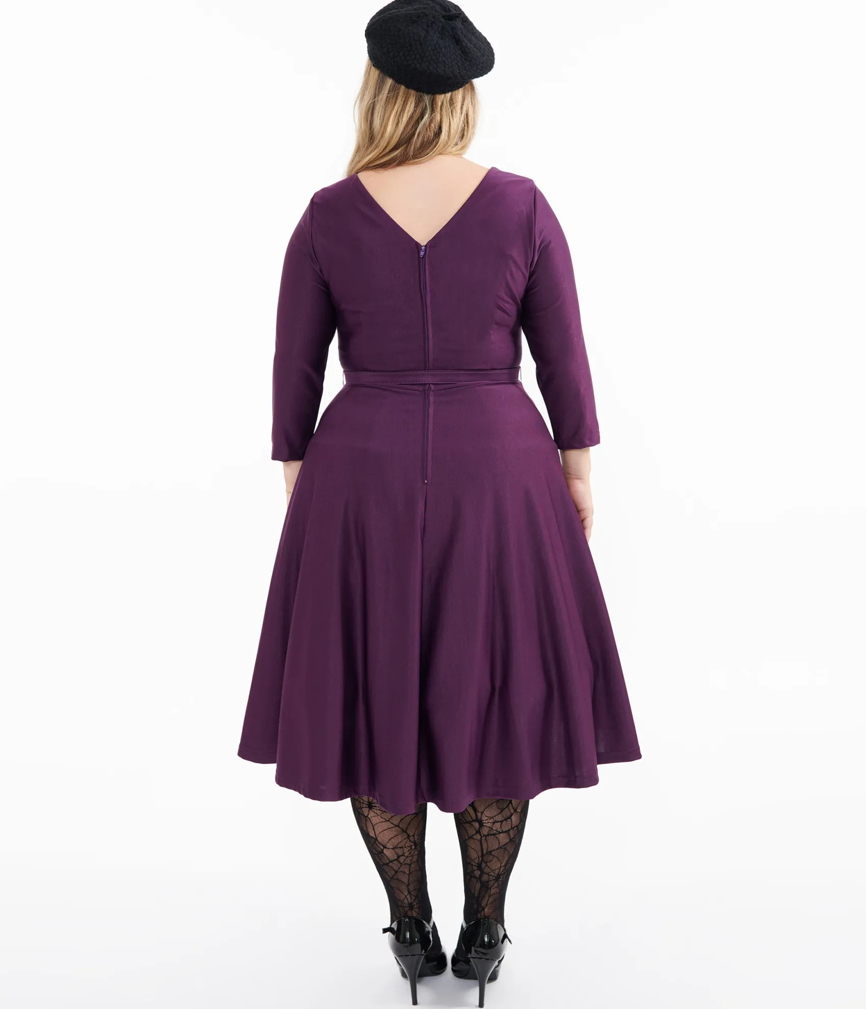 Unique Vintage Plus Size 1950s Eggplant & Black Spiderweb Devon Swing Dress Discount