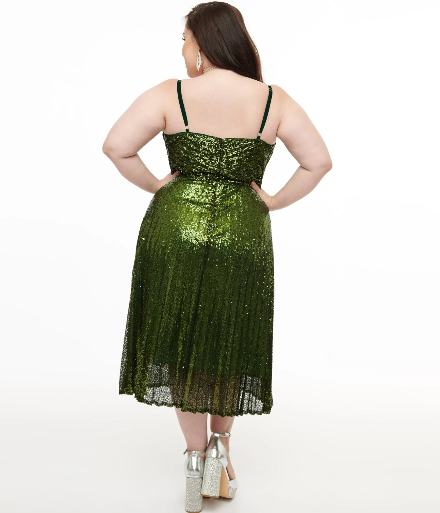 Unique Vintage Plus Size 1950s Emerald Pleated Sequin Swing Dress Store