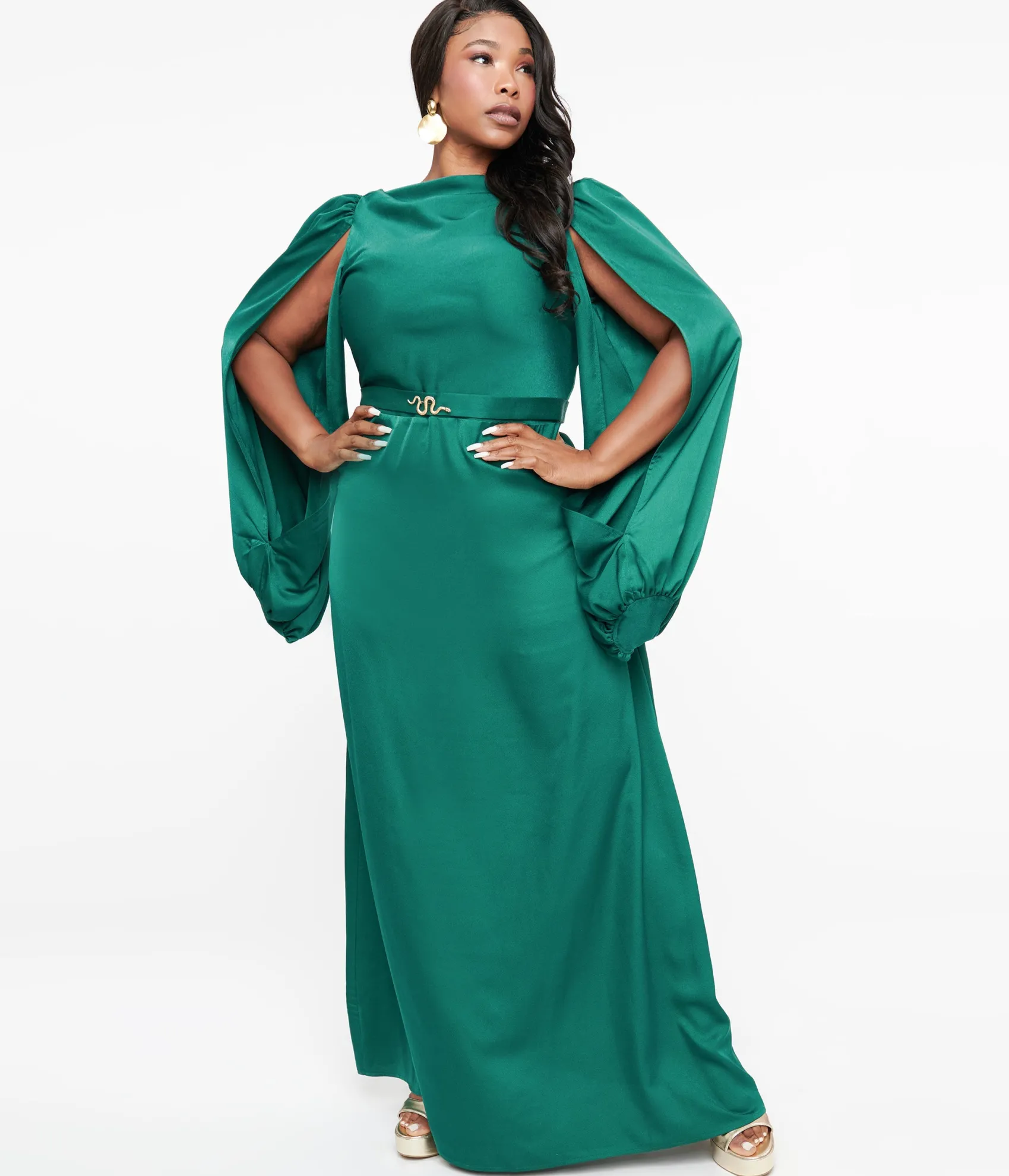Unique Vintage Plus Size 1920s Emerald Satin & Snake Pin Evening Gown New