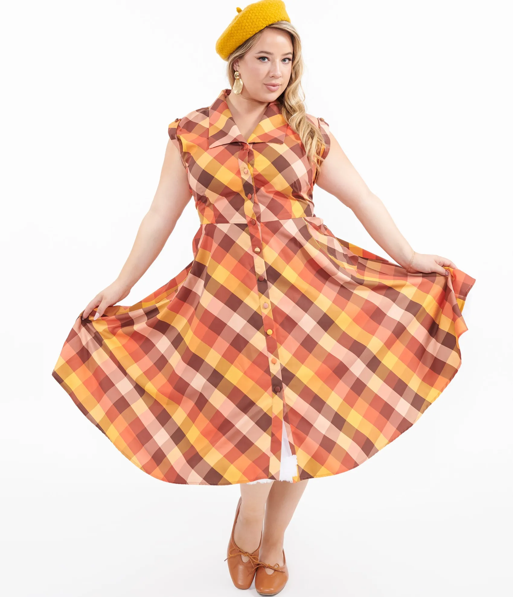 Unique Vintage Plus Size 1950s Fall Madras Plaid Shirt Dress Cheap