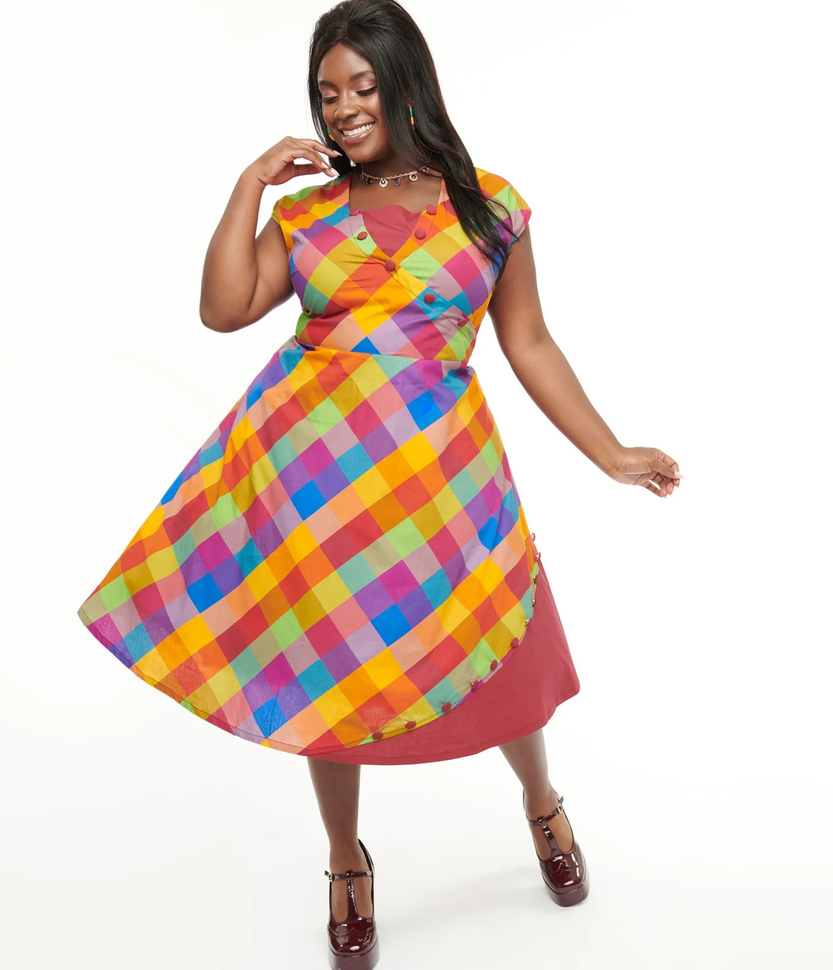 Unique Vintage Plus Size 1950s Fall Madras Plaid Swing Dress Hot