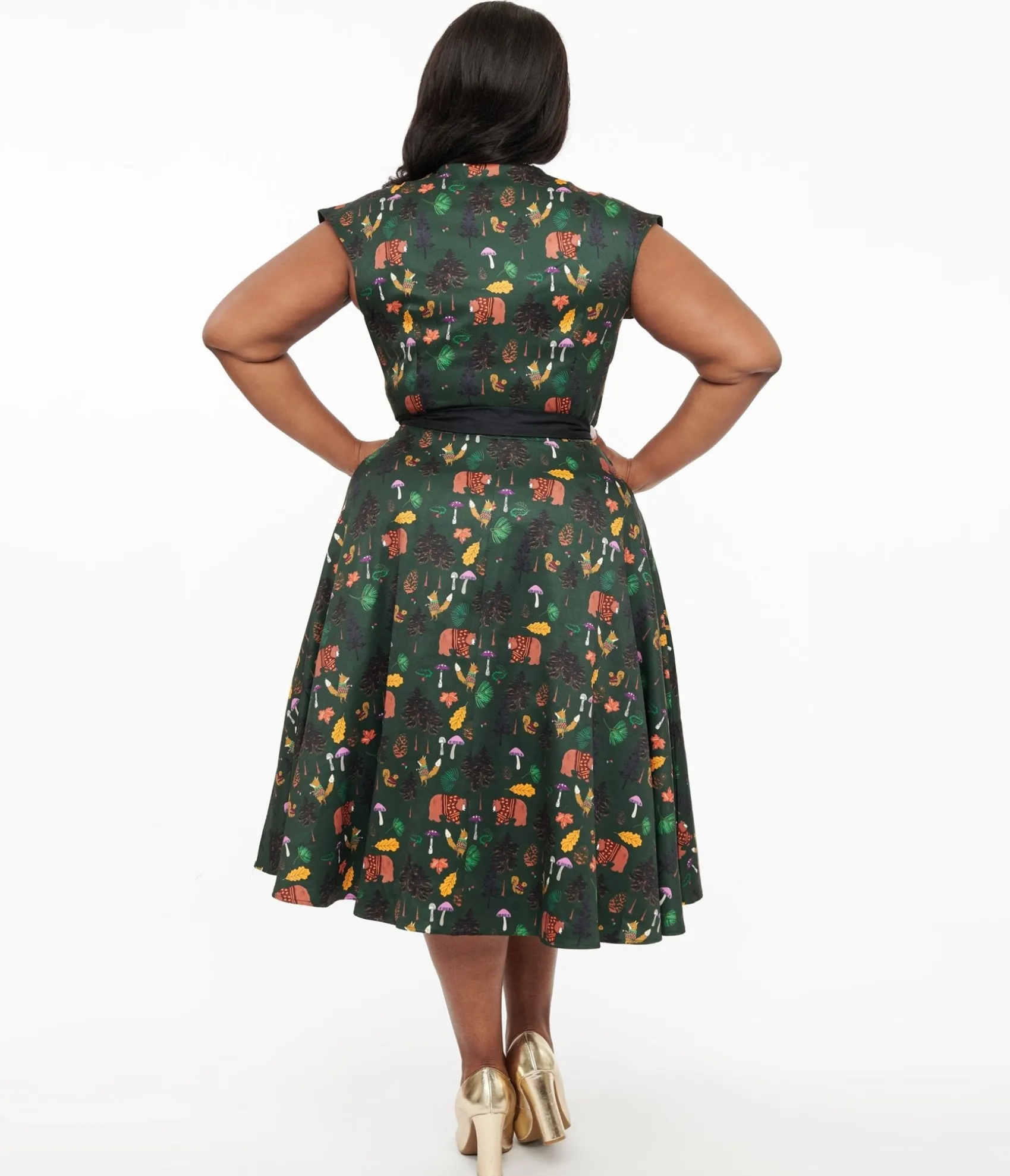 Unique Vintage Plus Size 1940s Forest Green Woodland Creature Hedda Swing Dress Discount