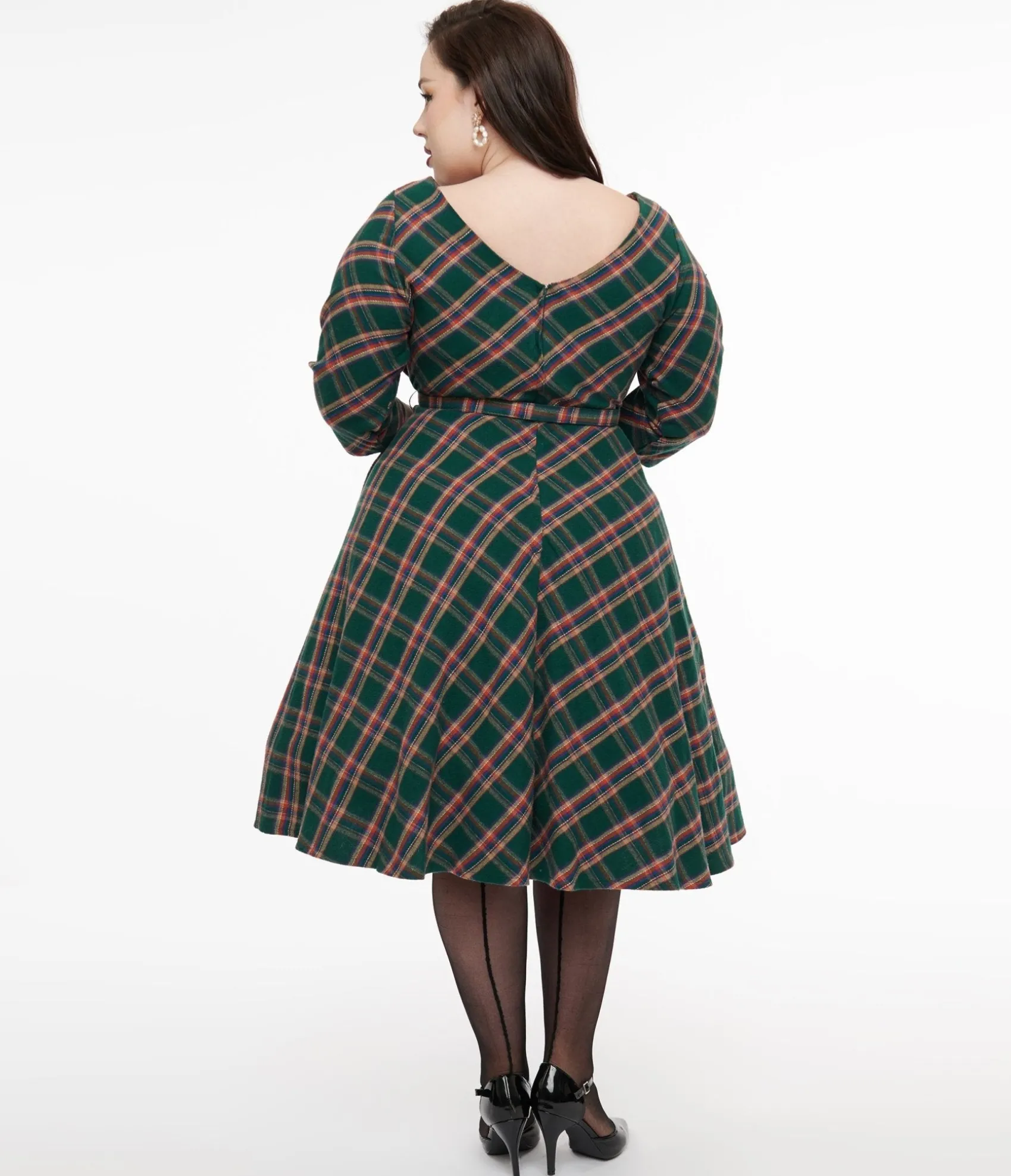 Unique Vintage Plus Size 1950s Green & Tan Plaid Devon Swing Dress Discount