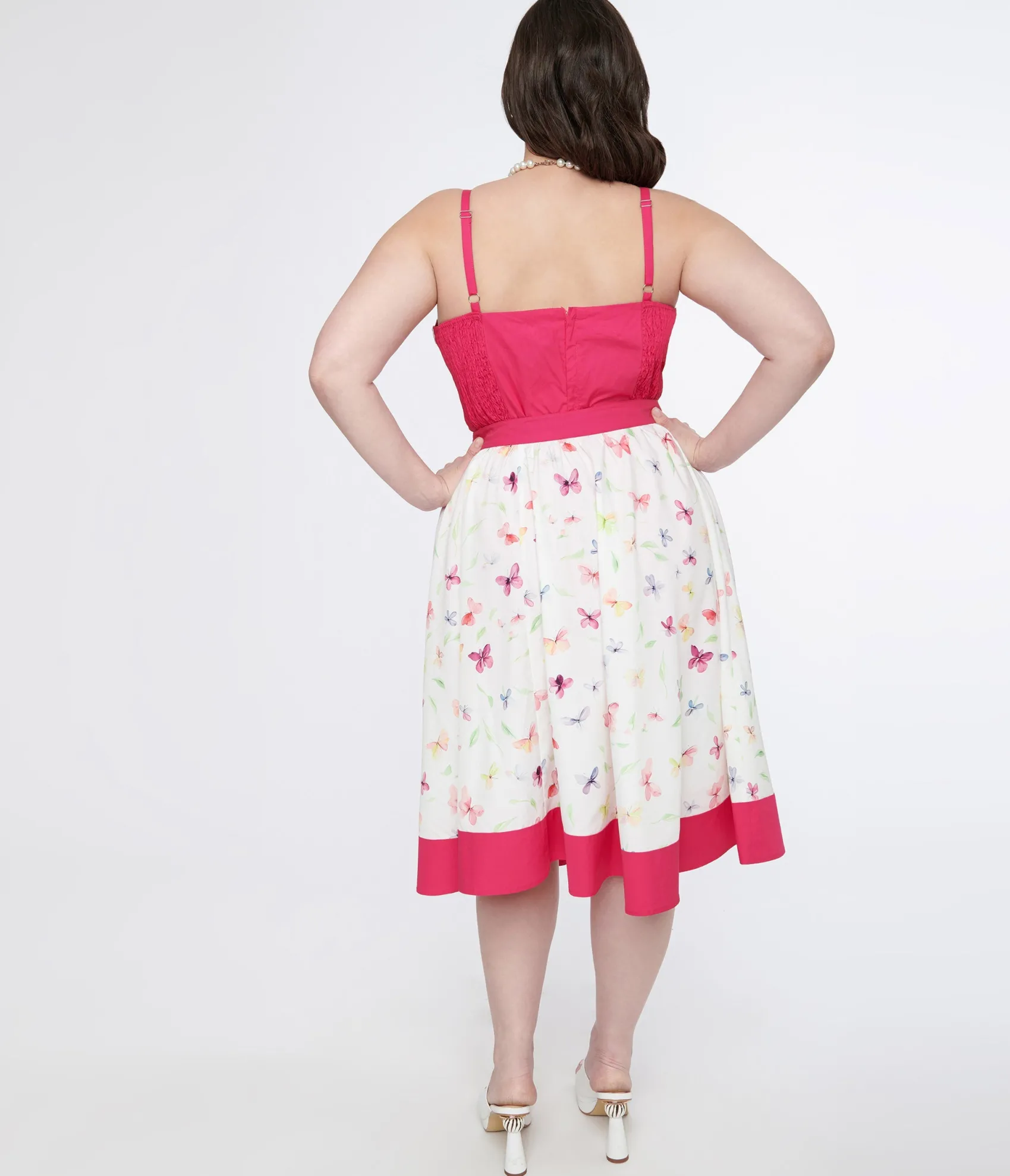 Unique Vintage Plus Size 1950s Hot Pink & White Butterfly Print Rye Swing Skirt Clearance