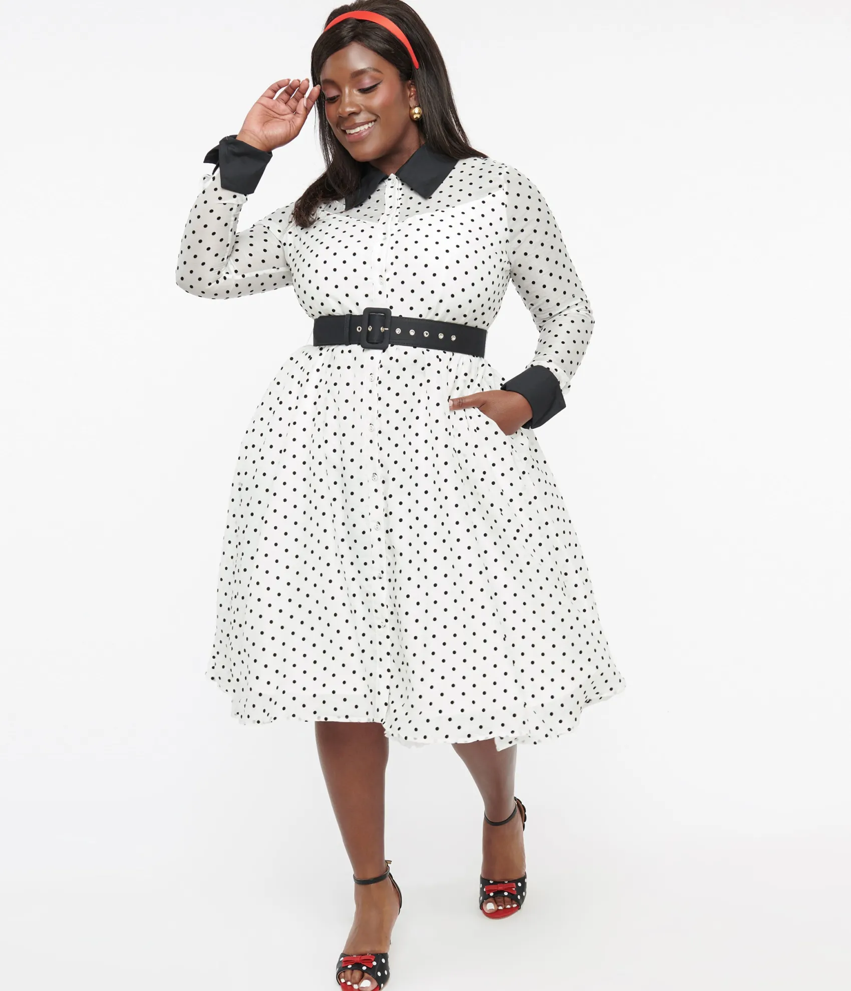 Unique Vintage Plus Size 1950s Ivory & Black Polka Dot Tulle Swing Dress Best Sale