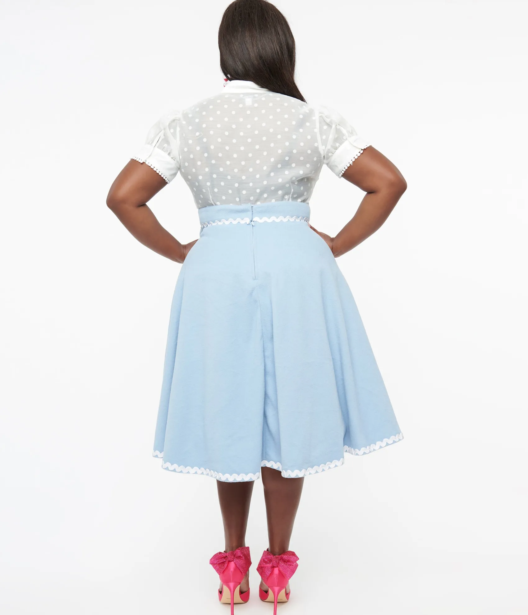 Unique Vintage Plus Size 1950s Light Blue & Rainbow Sequin Soda Shop Swing Skirt Discount