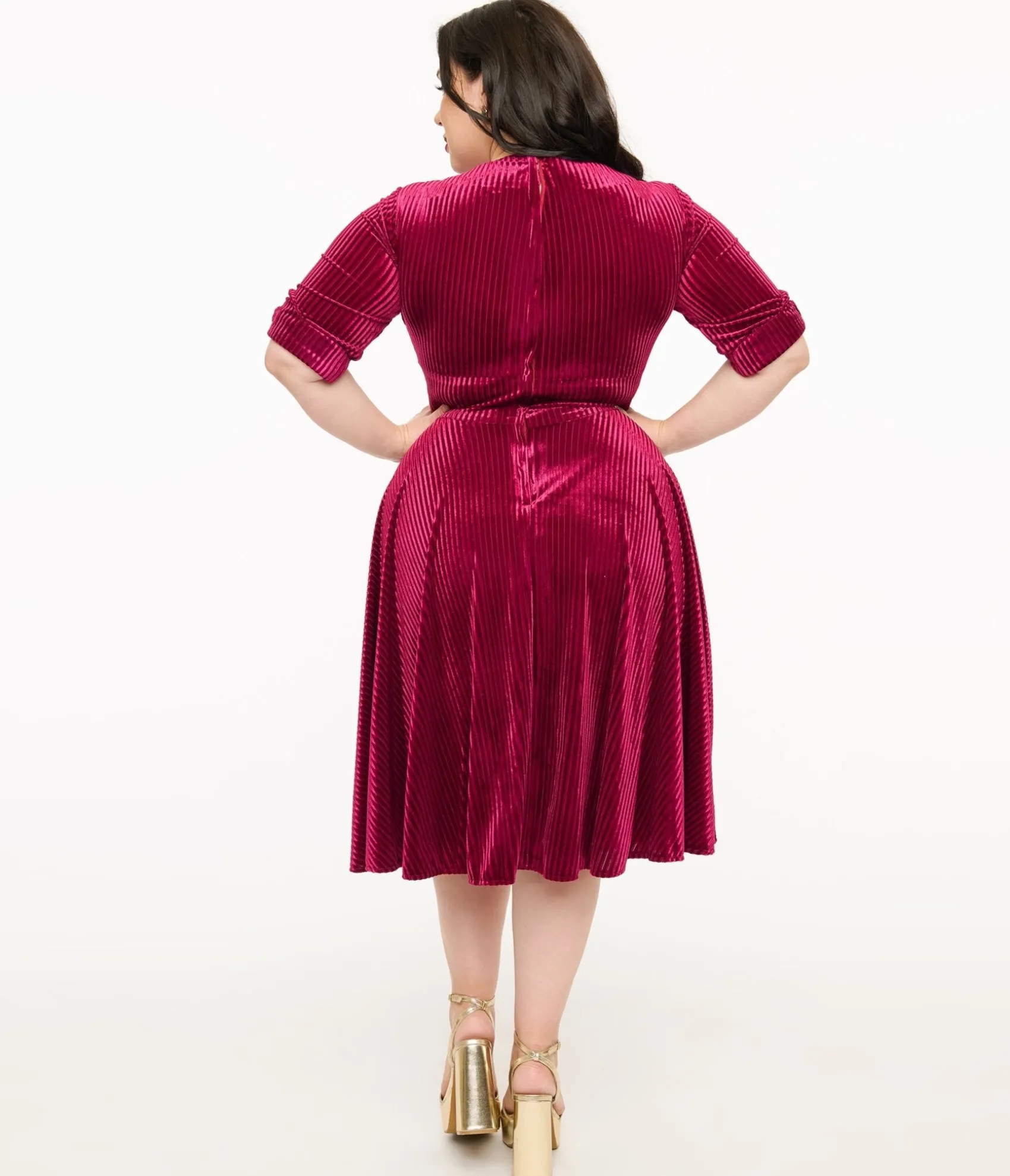 Unique Vintage Plus Size 1950s Merlot Textured Velvet Delores Swing Dress Discount