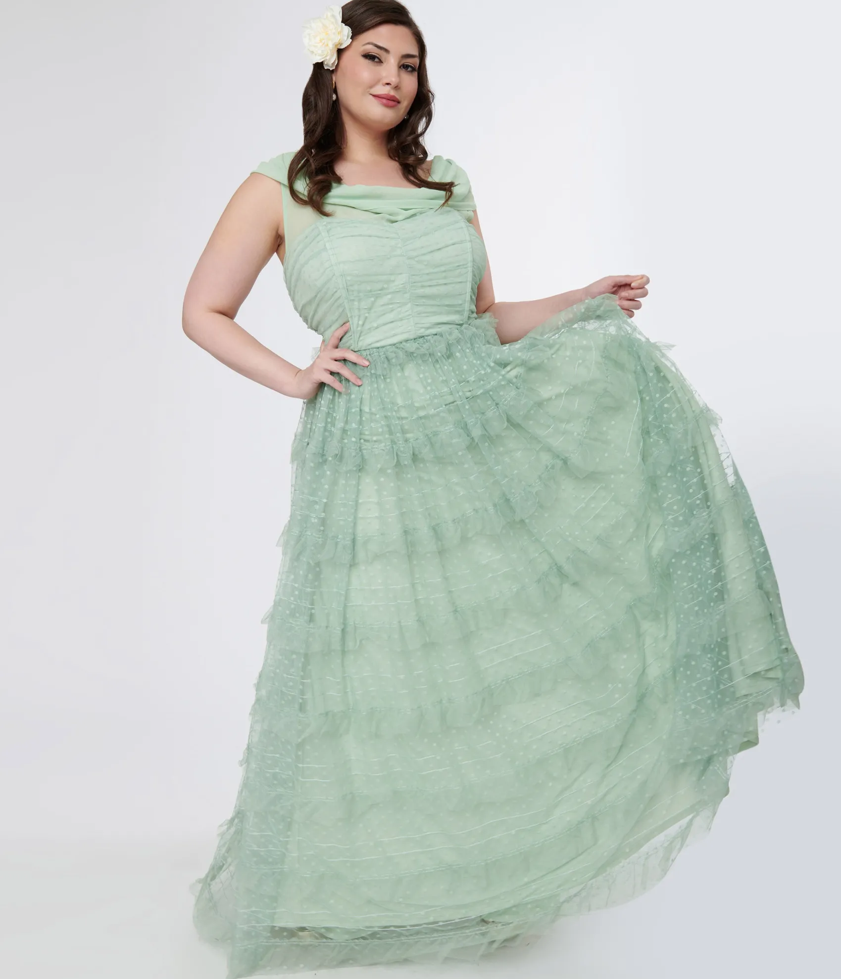 Unique Vintage Plus Size 1950s Mint Green Clip Dot Off The Shoulder Cocktail Dress Online