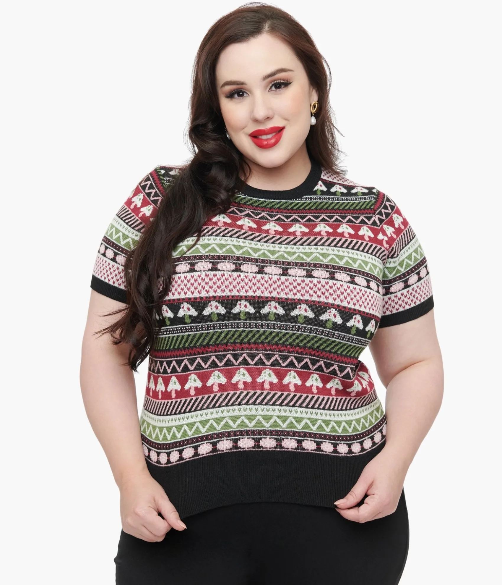 Unique Vintage Plus Size 1950s Mushroom Jacquard Sweater Best Sale
