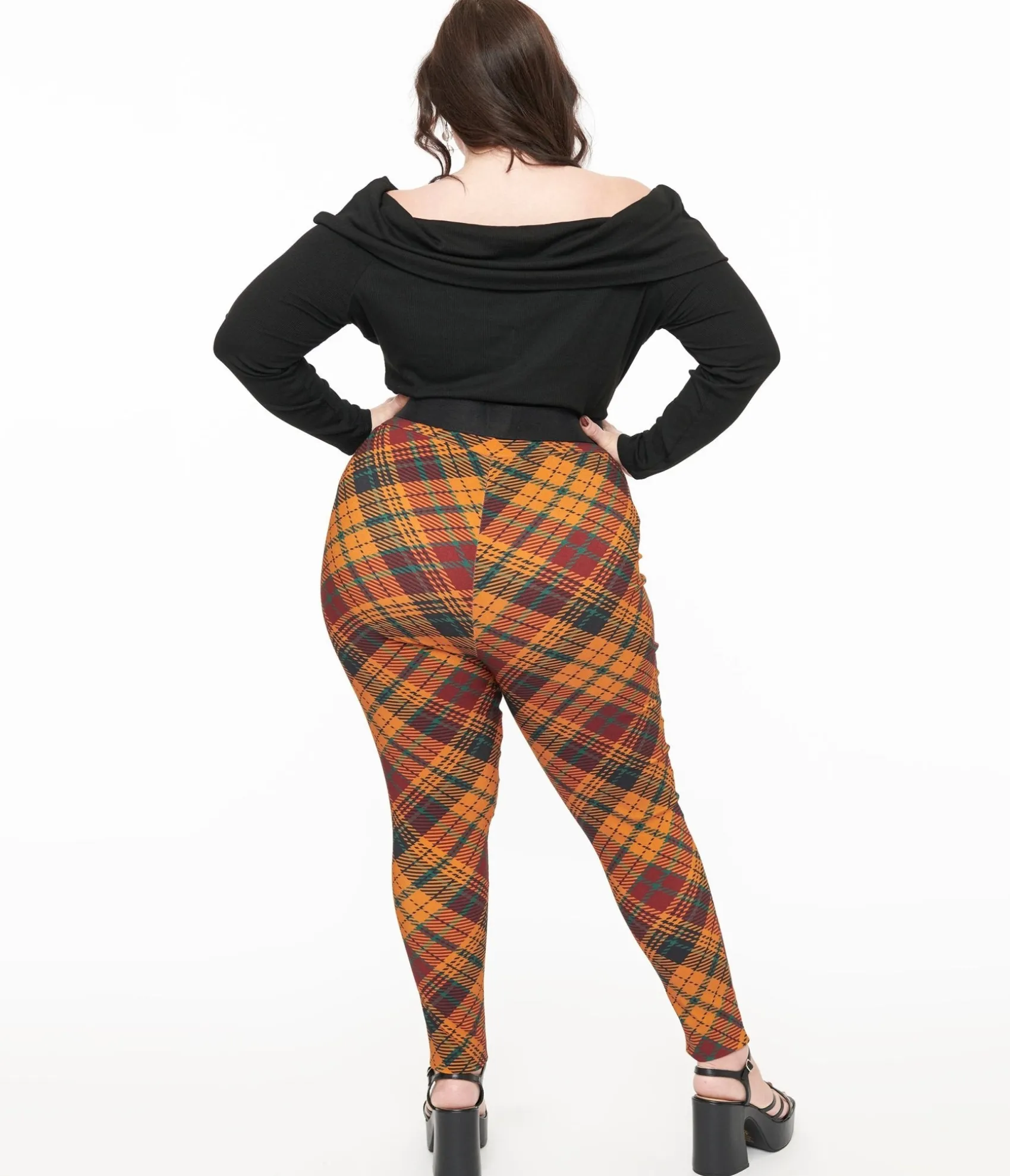 Unique Vintage Plus Size 1960s Mustard & Burgundy Plaid High Waist Cigarette Pants Cheap