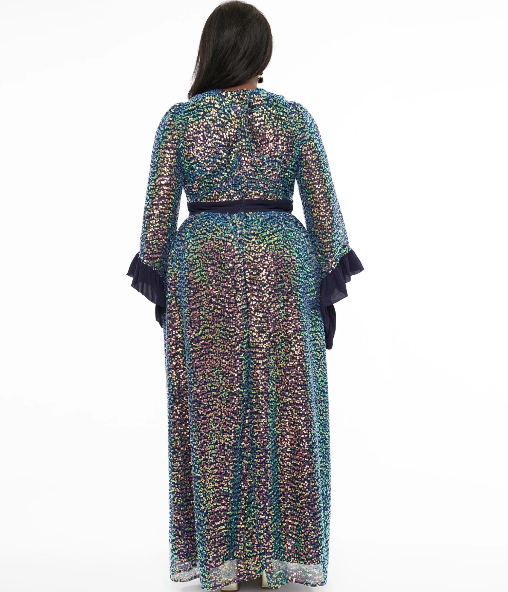 Unique Vintage Plus Size 1970s Navy Glitter Sequin Maxi Dress New