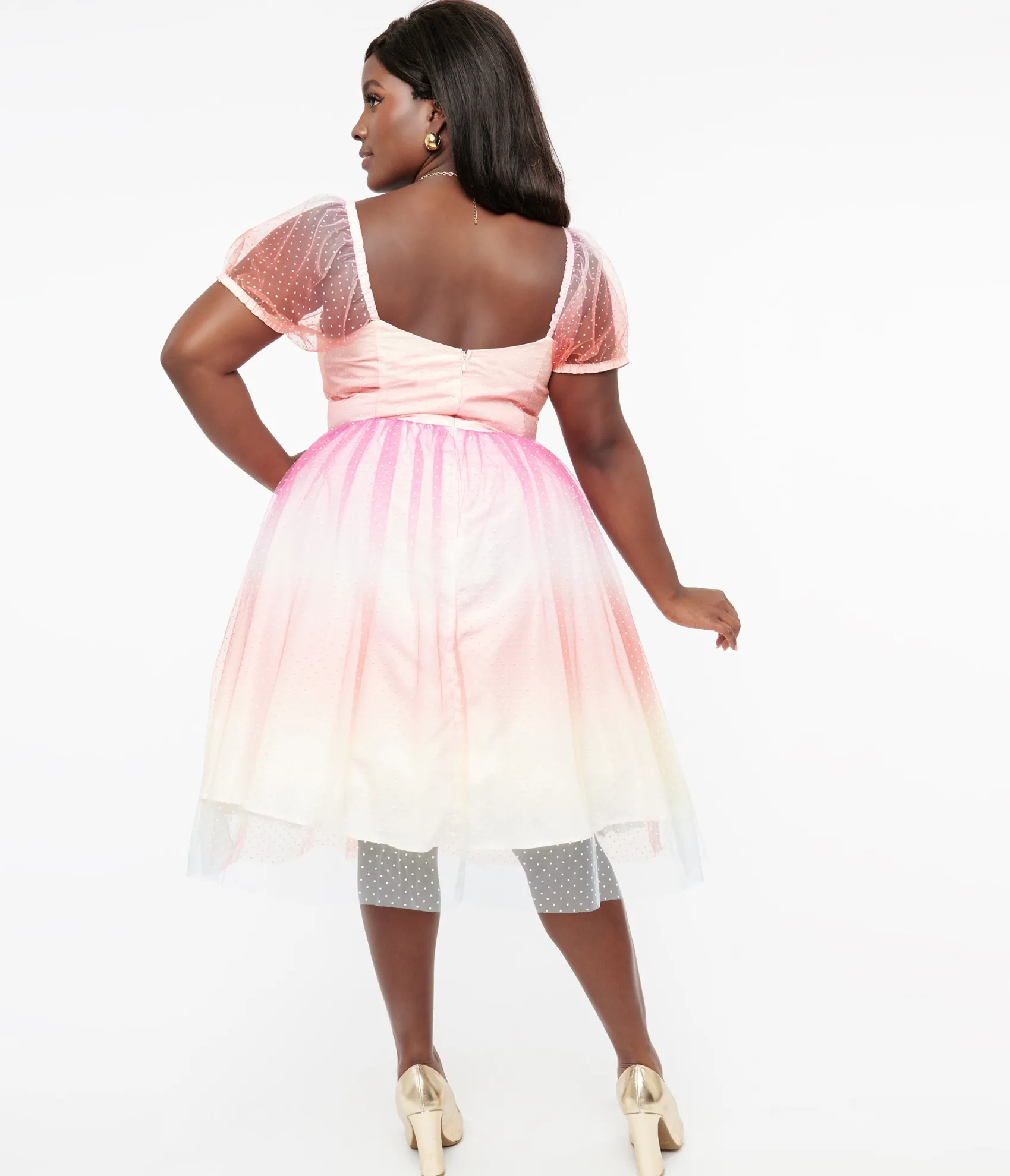 Unique Vintage Plus Size 1950s Pastel Rainbow Ombre Clip Dot Tulle Sweetheart Fit & Flare Dress Outlet