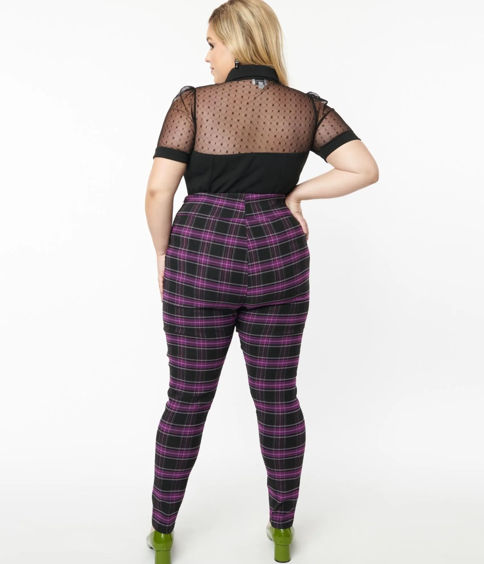 Unique Vintage Plus Size 1970s Purple & Black Plaid Rizzo Cigarette Pants Best