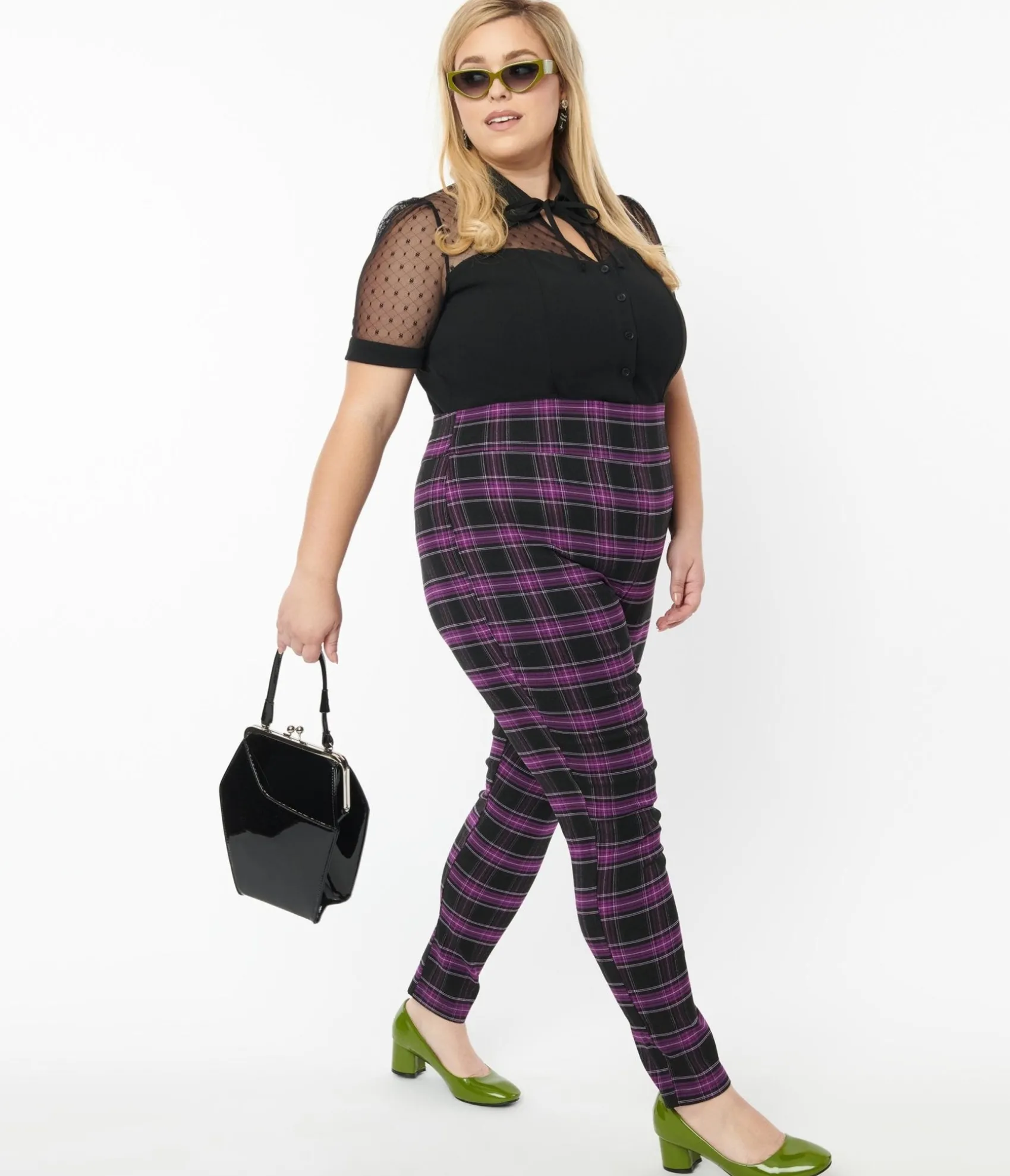 Unique Vintage Plus Size 1970s Purple & Black Plaid Rizzo Cigarette Pants Best