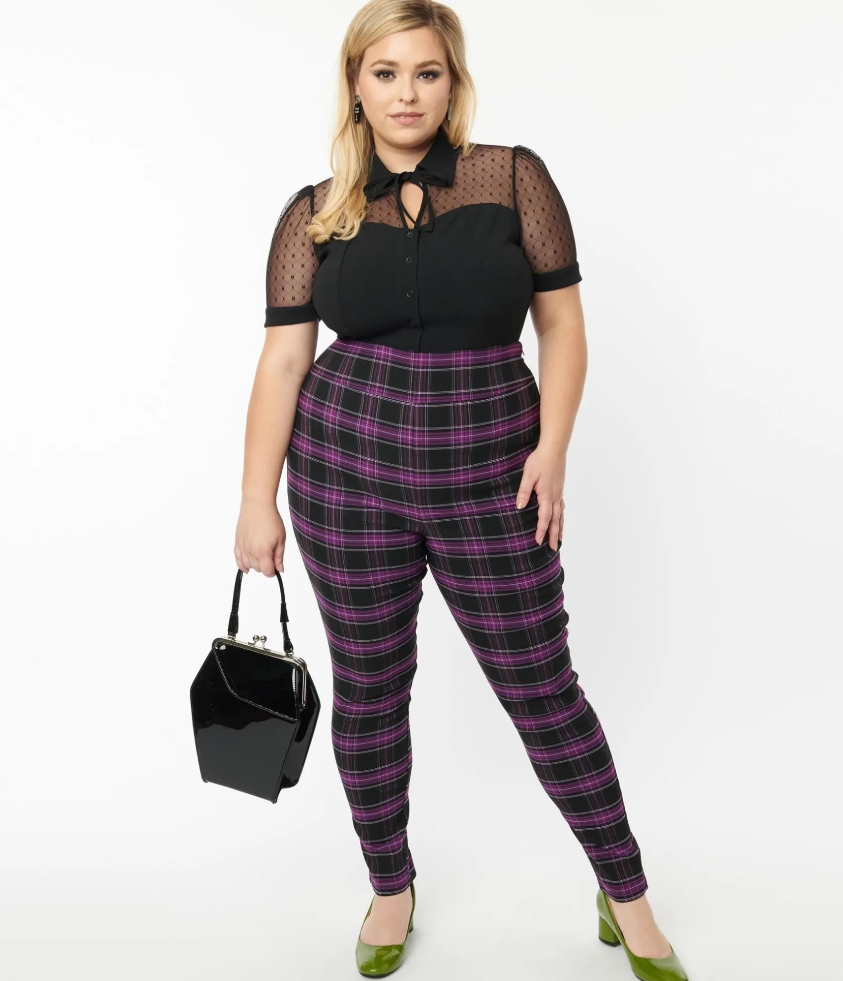 Unique Vintage Plus Size 1970s Purple & Black Plaid Rizzo Cigarette Pants Best