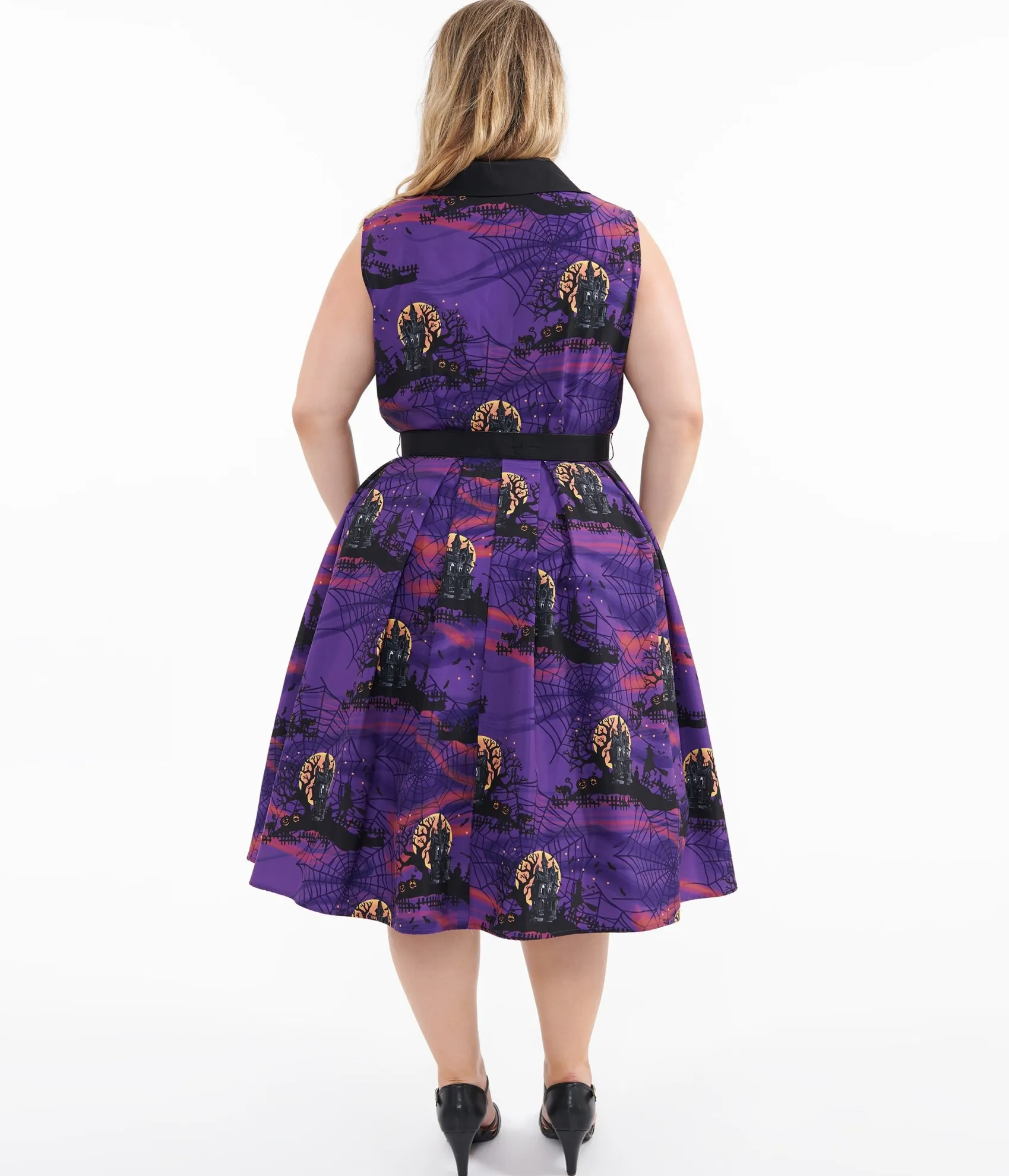 Unique Vintage Plus Size 1950s Purple Halloween Print Edith Swing Dress Sale